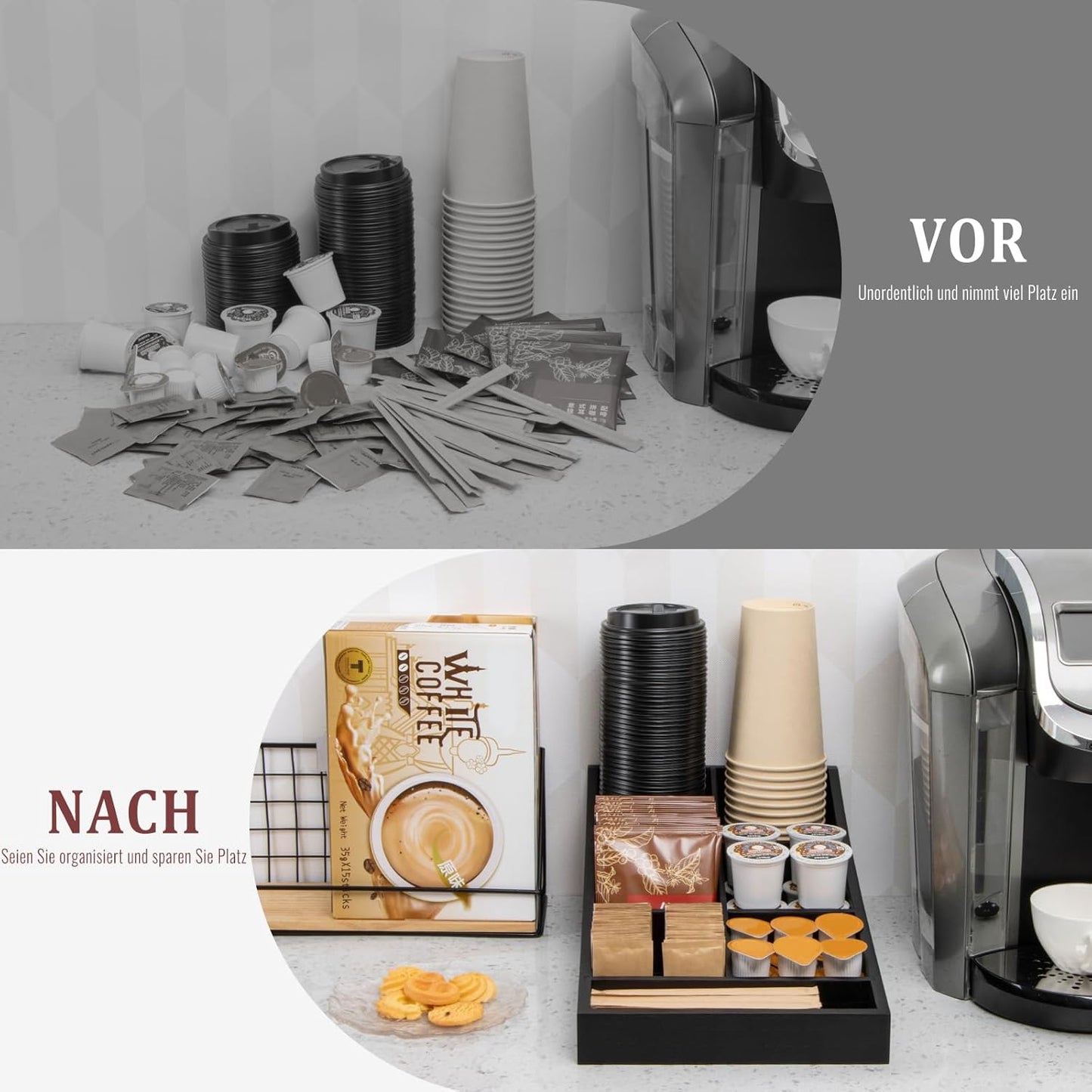 Kaffee-Organizer mit 7 Fächern für Kaffeeecke, Lang und Schmal (7 Fächer)