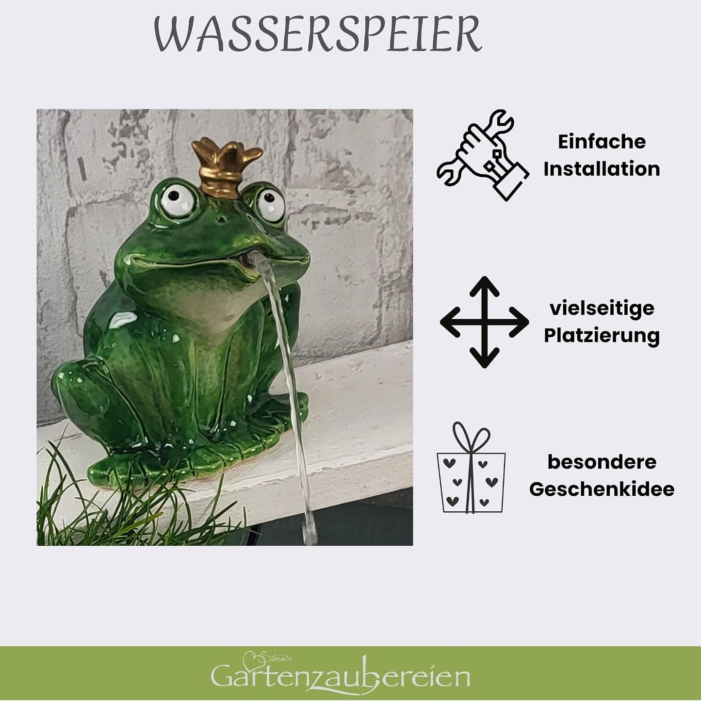 Wasserspeier Frosch mit Solarpumpe (16cm, Keramik)