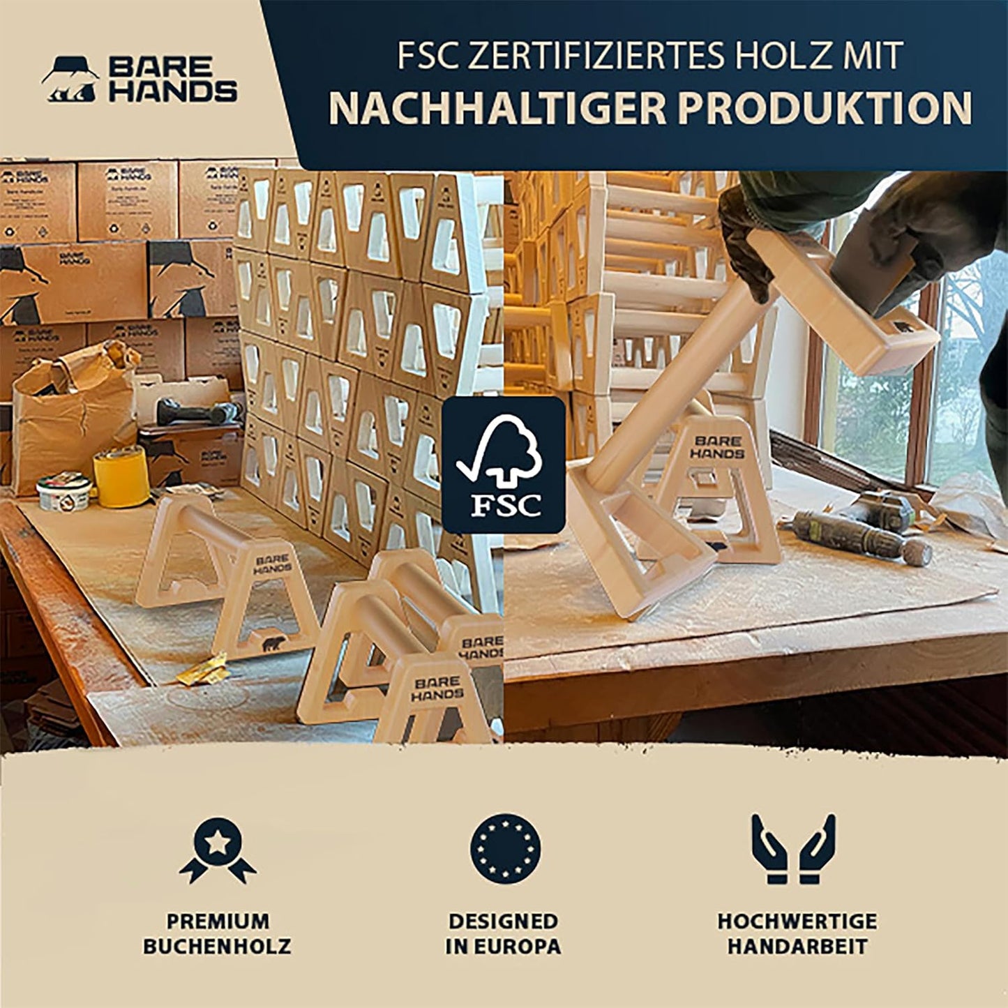 Liegestützgriffe aus Holz für Calisthenics, Modell M - Dunkel