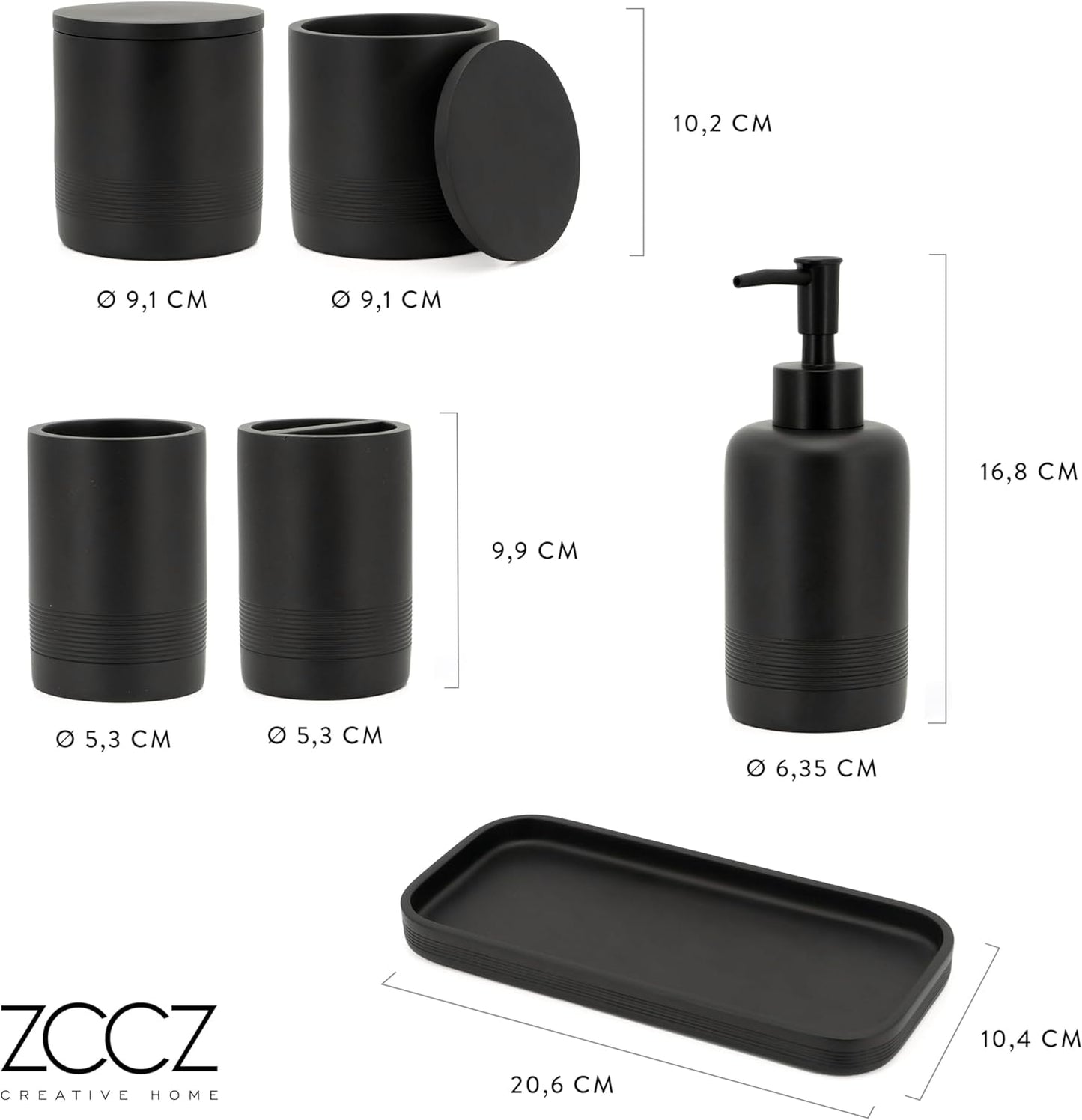 6-teiliges Badezimmer-Organizer-Set, Schwarz-matt