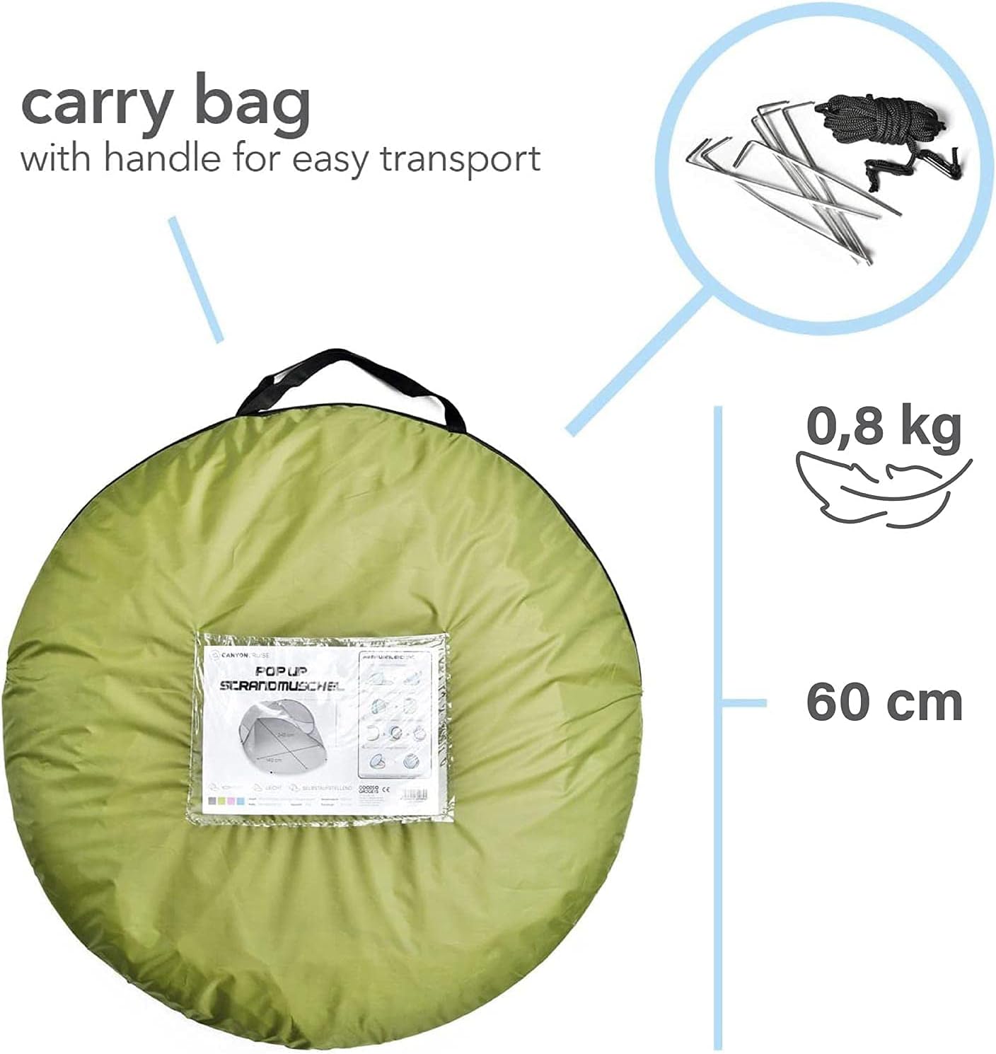 Pop-Up Strandmuschel mit UV-Schutz, Grün