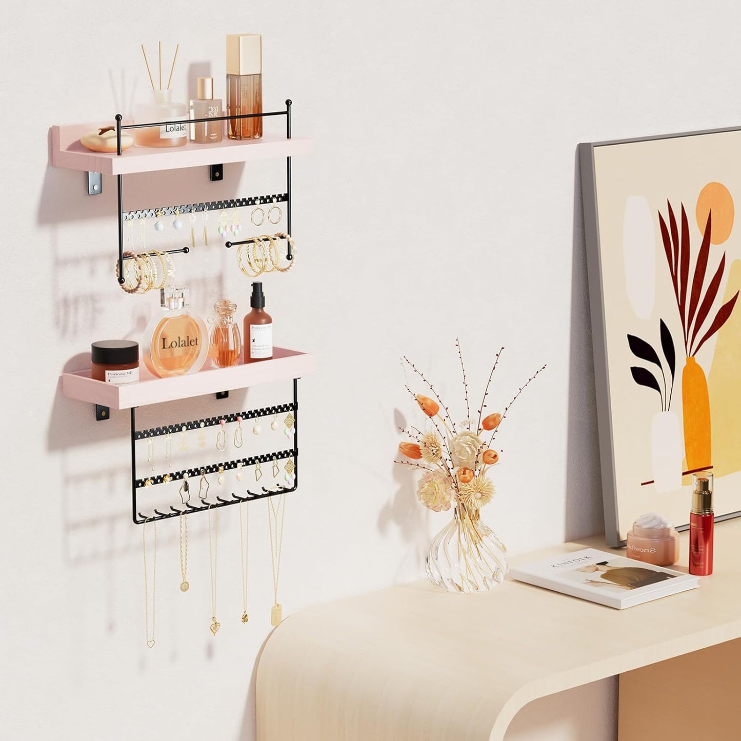 2er-Set Schmuckständer zur Wandmontage, Rosa