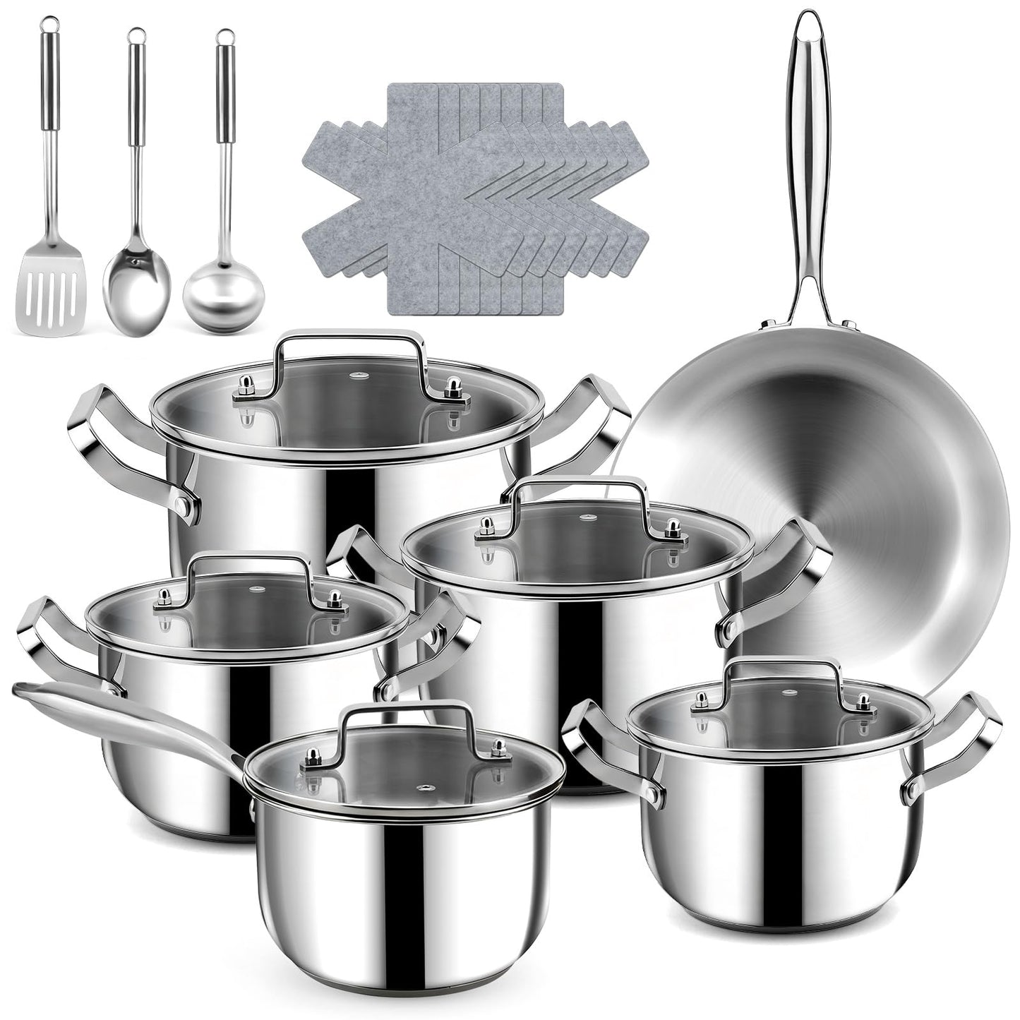 Edelstahl Topf- und Pfannenset (21-teilig) Induktion/Backofen, Topf- und Pfannenset-21P