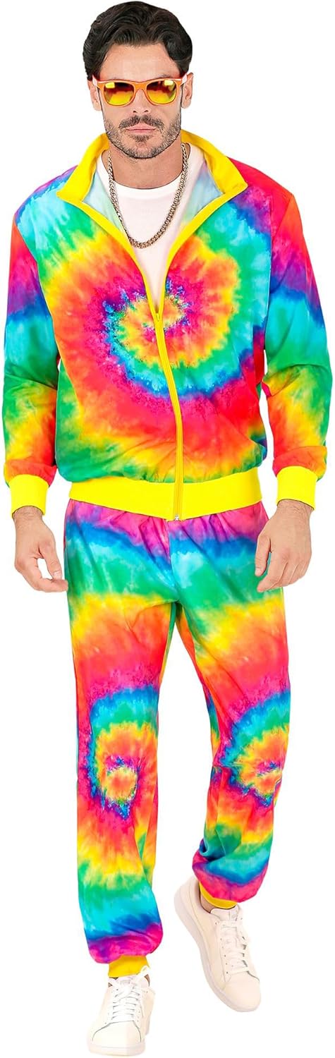 80er Jahre Jogginganzug für Karneval & Party, Neon Regenbogen Gelb S