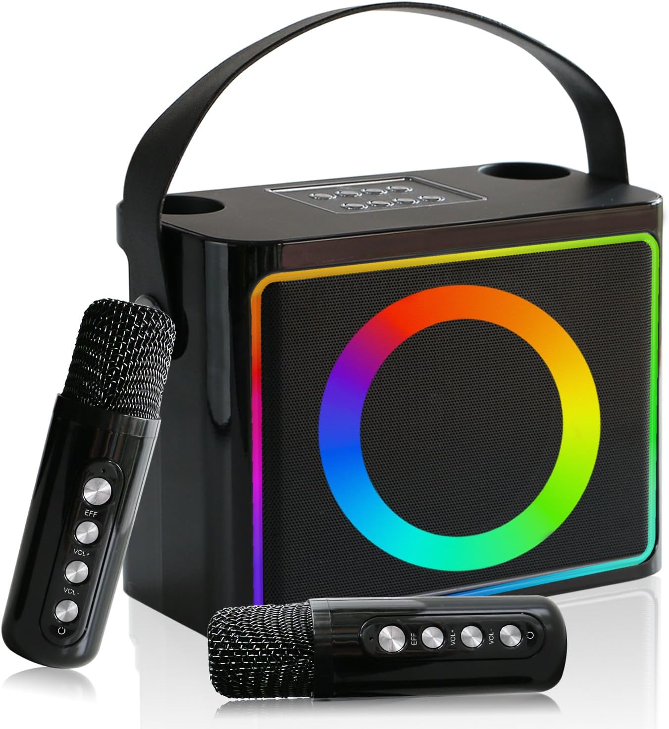 Tragbare Karaoke-Anlage mit 2 Mikrofonen und RGB Licht