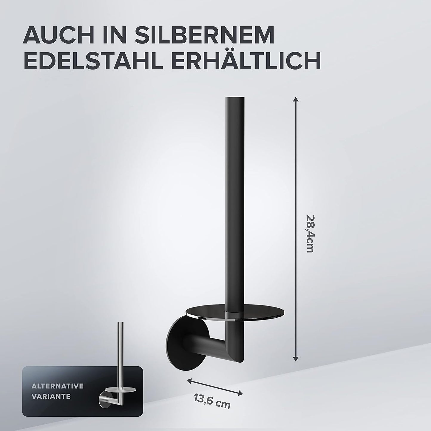 Ersatzrollenhalter selbstklebend für 2 WC-Rollen, Schwarz Zum Kleben