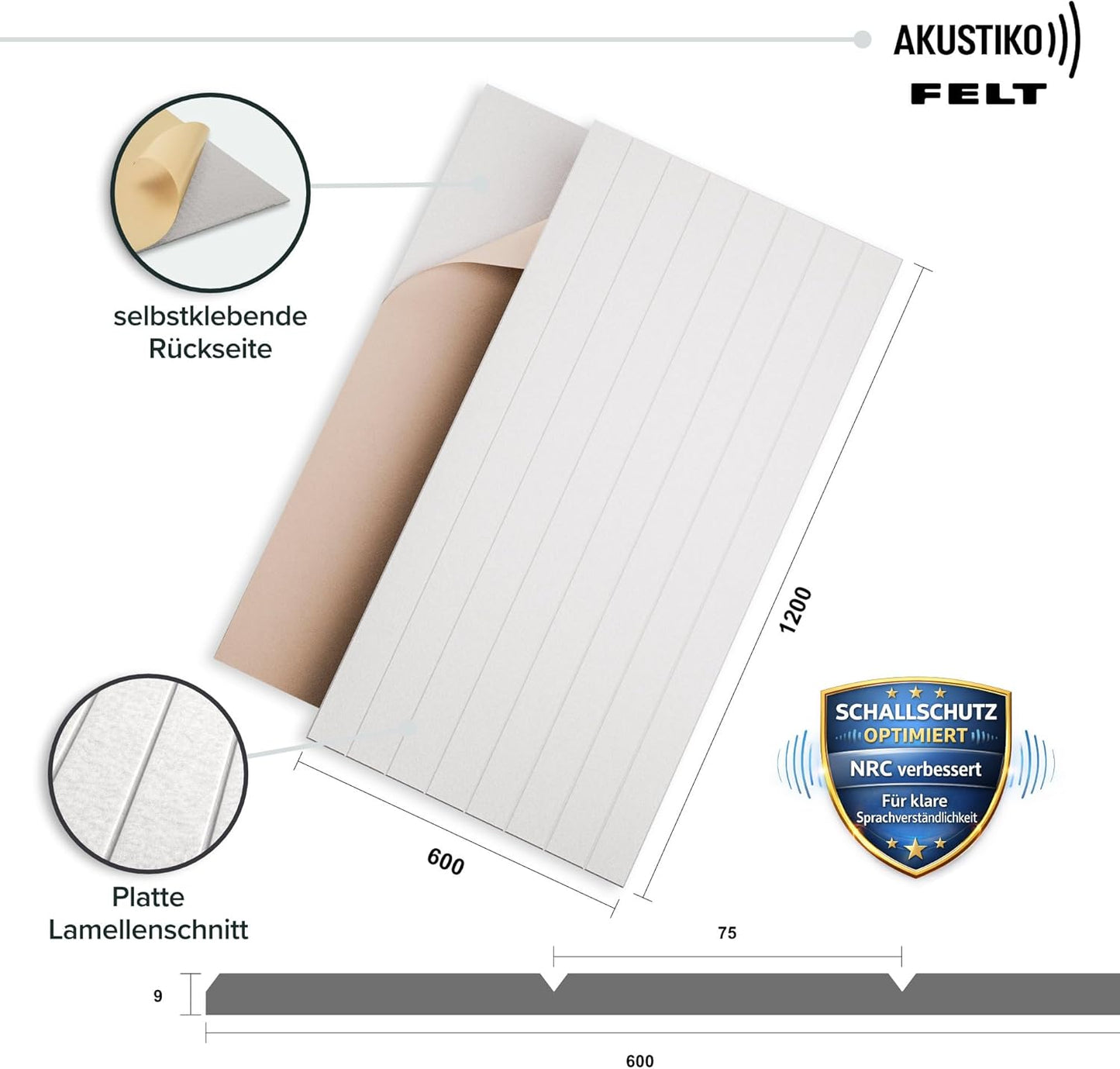 Selbstklebende Akustikpaneele, 16 Stück, 16 Lamellenschnitt 120x60cm