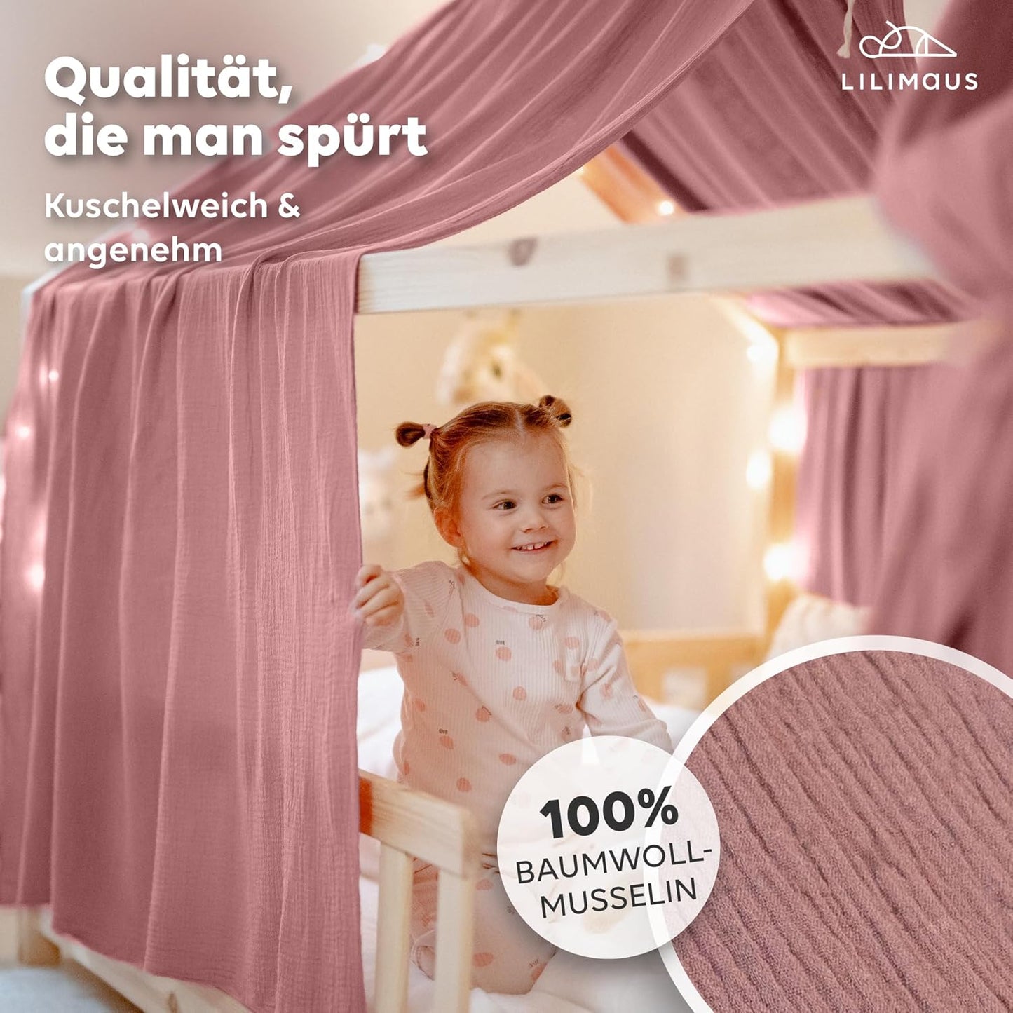 Hausbett Stoffhimmel-Set, Altrosa 2er Set 67 x 270cm