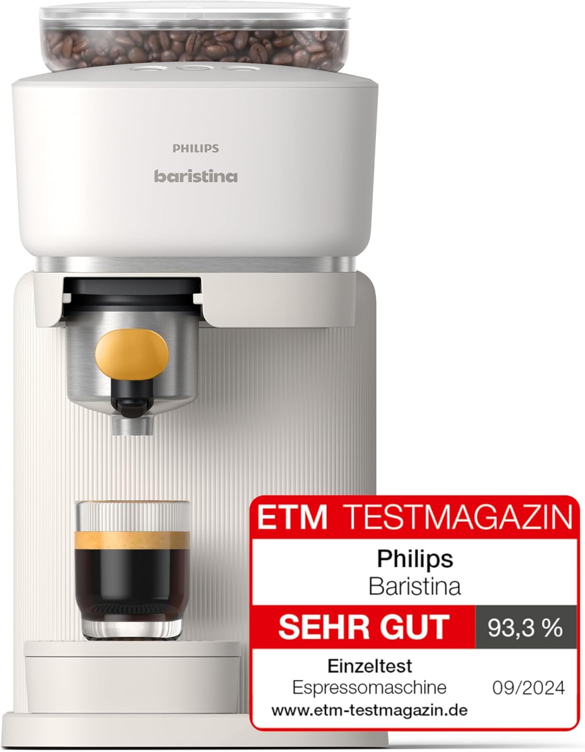 Baristina Espressomaschine, Kaffeemaschine ohne Milchlösung|Weiss/Gelb
