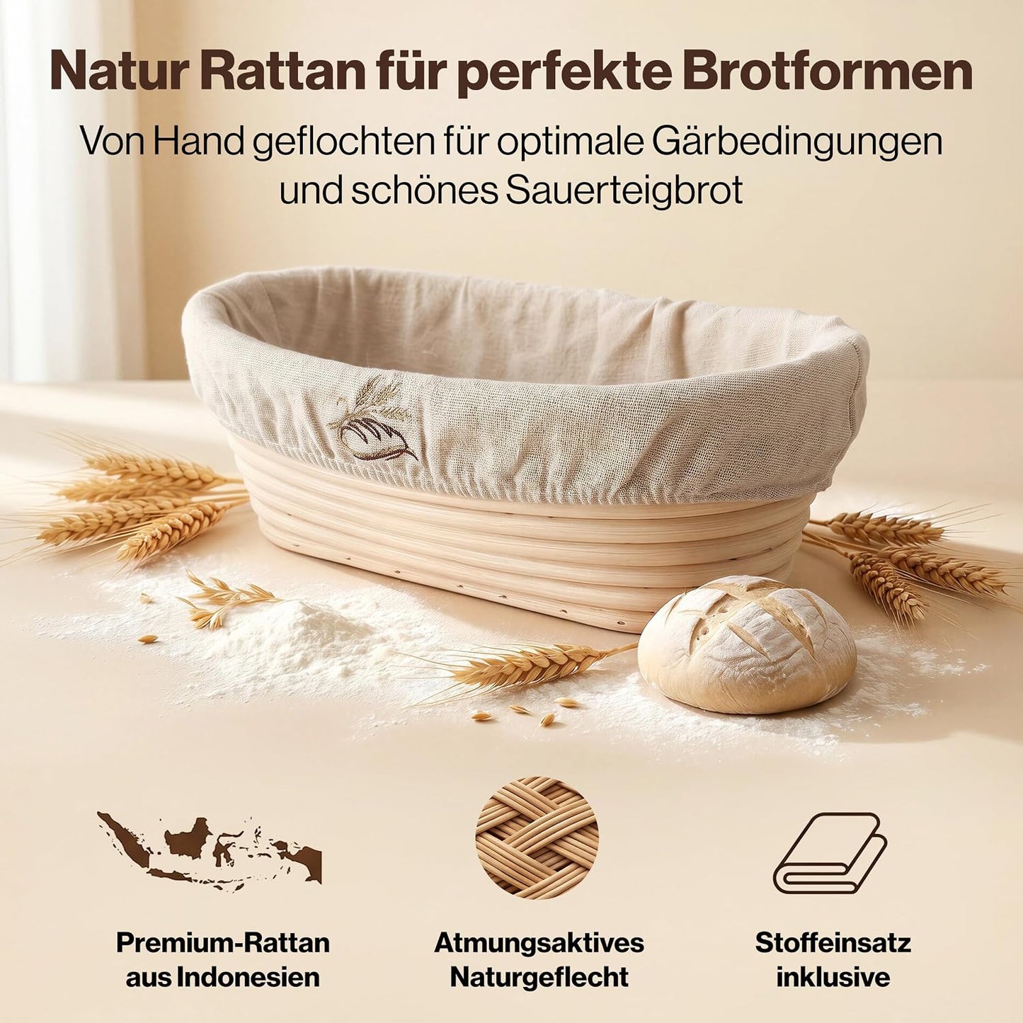 7-teiliges Gärkörbchen-Set, Gärkörbchen Set Oval