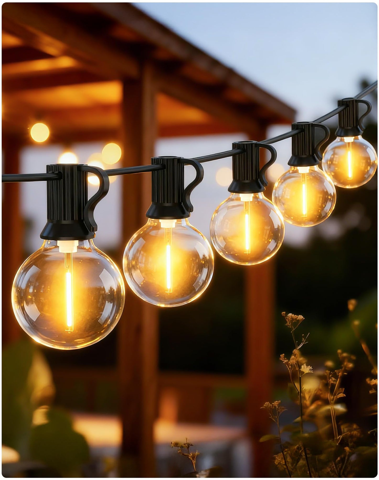 Erweiterbare LED Lichterkette mit G40 Glühbirnen, 15M/50FT