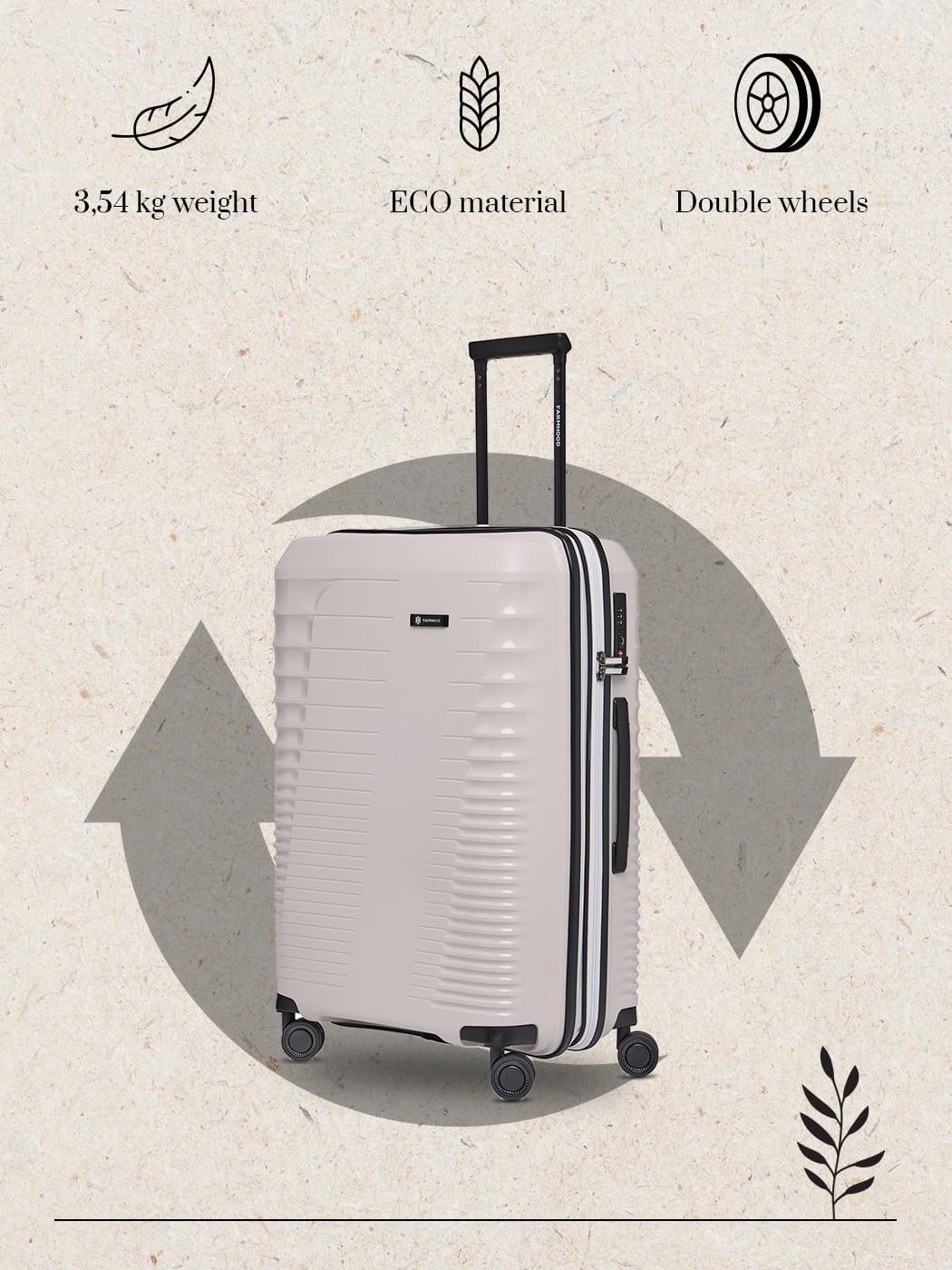 Mittelgrosser Hartschalenkoffer Eco Edition, mit Dehnfalte, Beige Koffer M (67 cm) erweiterbar