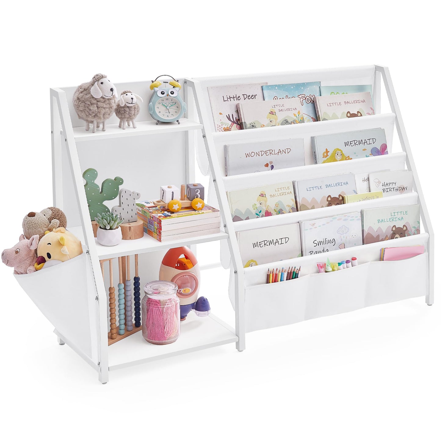 Bücher- und Spielzeugregal mit Seitentasche, 75 cm hoch