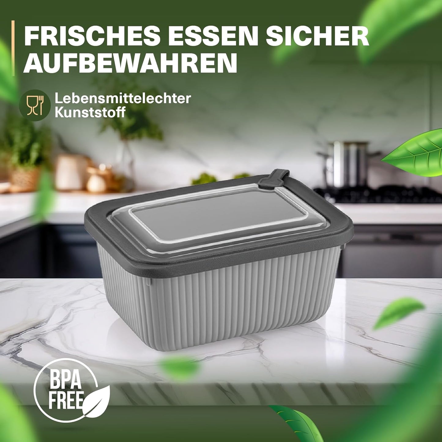 6er-Set Frischhaltedosen mit Ventildeckel, Grau 6er Set Rechteckig