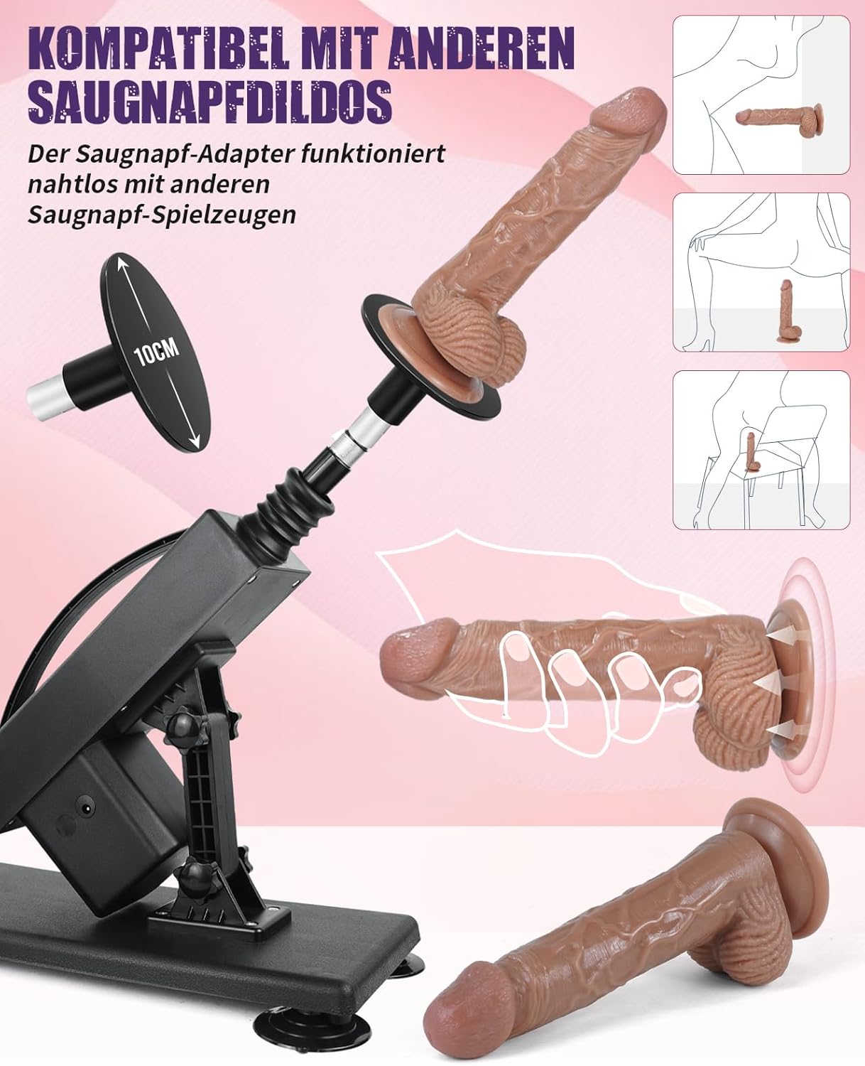 Fickmaschine mit verschiednen Dildo Aufsätzen, Deep Black