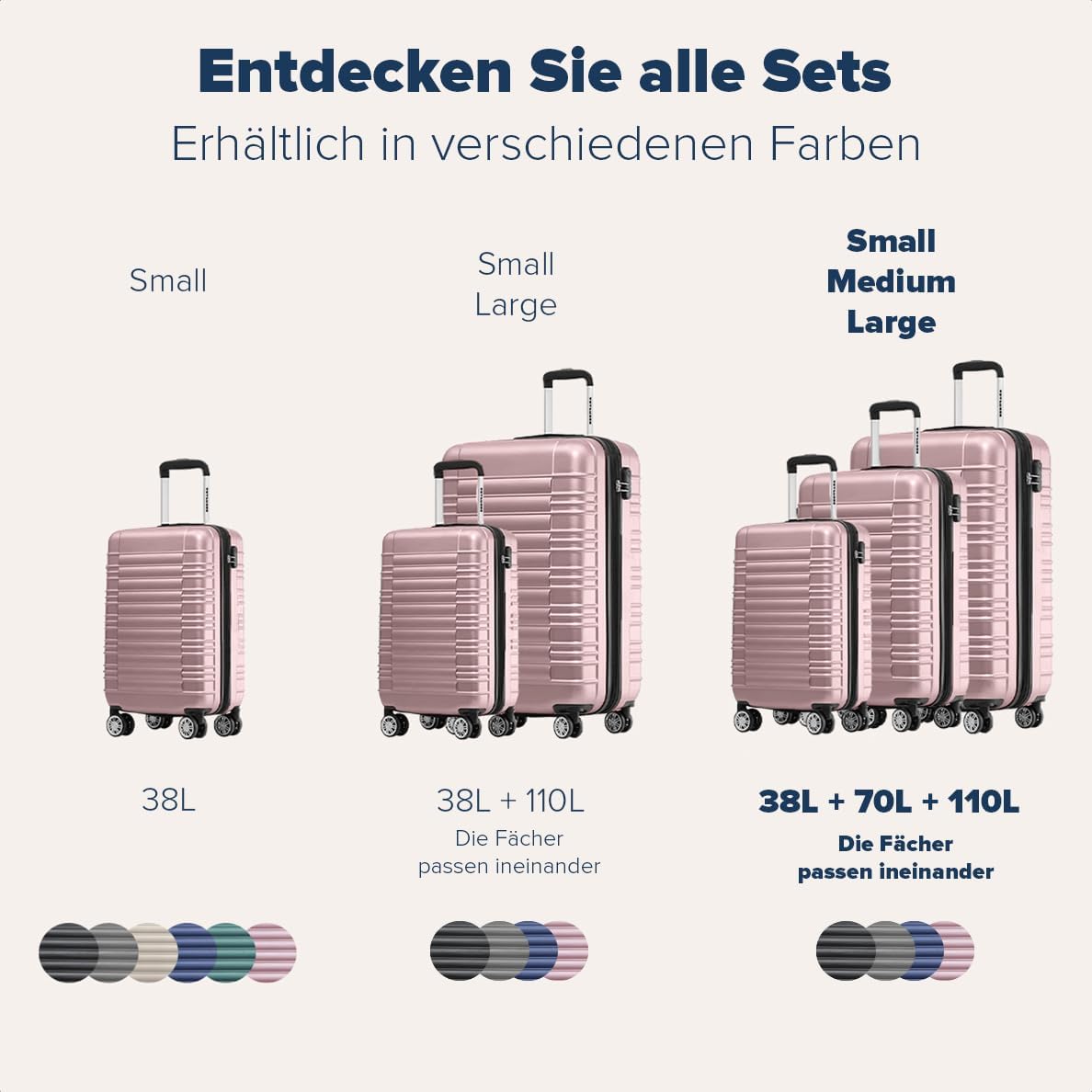 3-teiliges Kofferset, Small + Medium + Large / Roségold