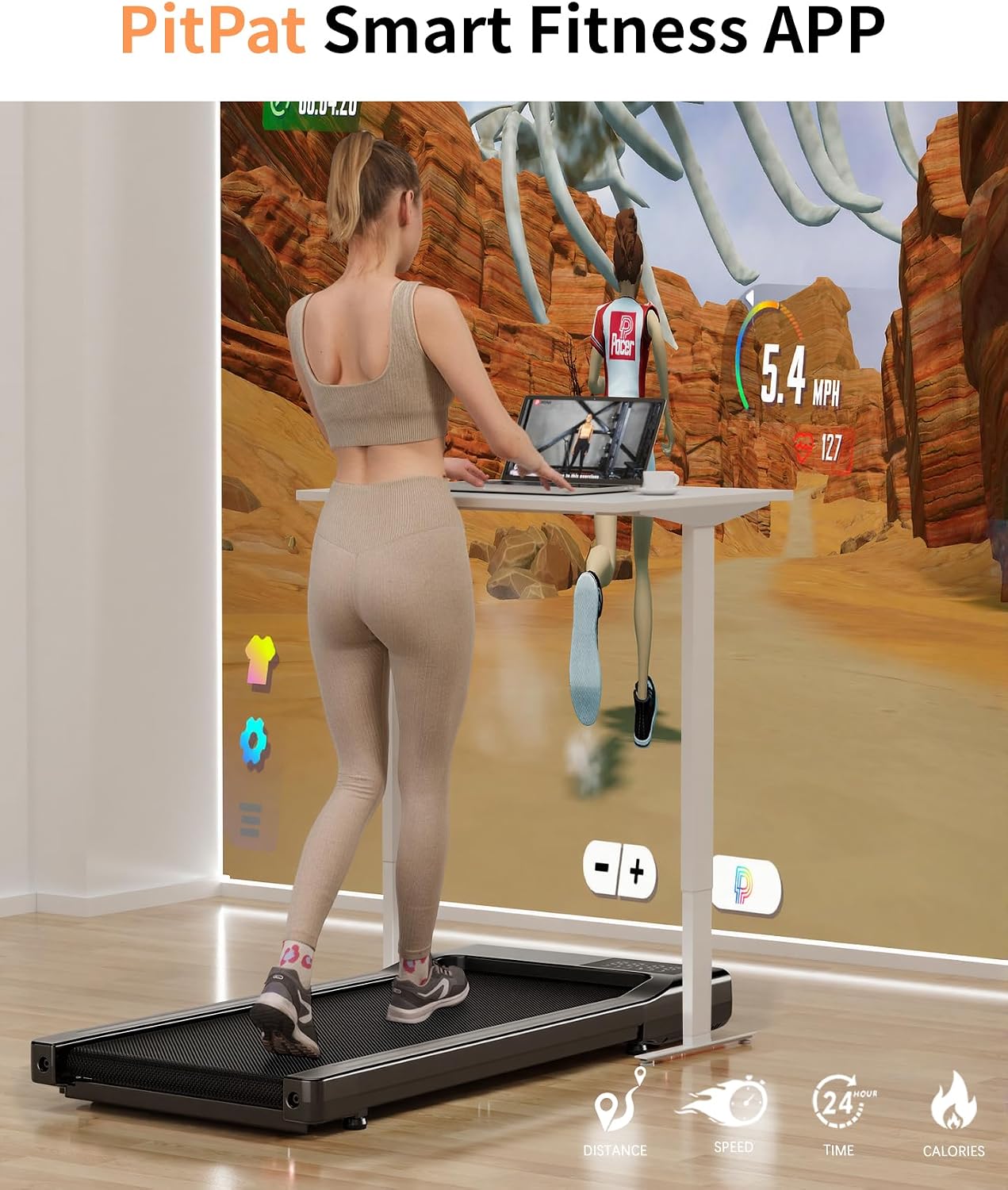Walking Pad mit Steigung & App-Funktion, Schwarz 100cm