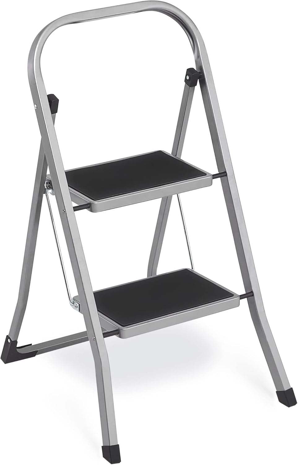 Trittleiter mit 2 Stufen, klappbar bis 150 kg, 2 Stufen (55T x 45,5B x 82H cm), Taubengrau