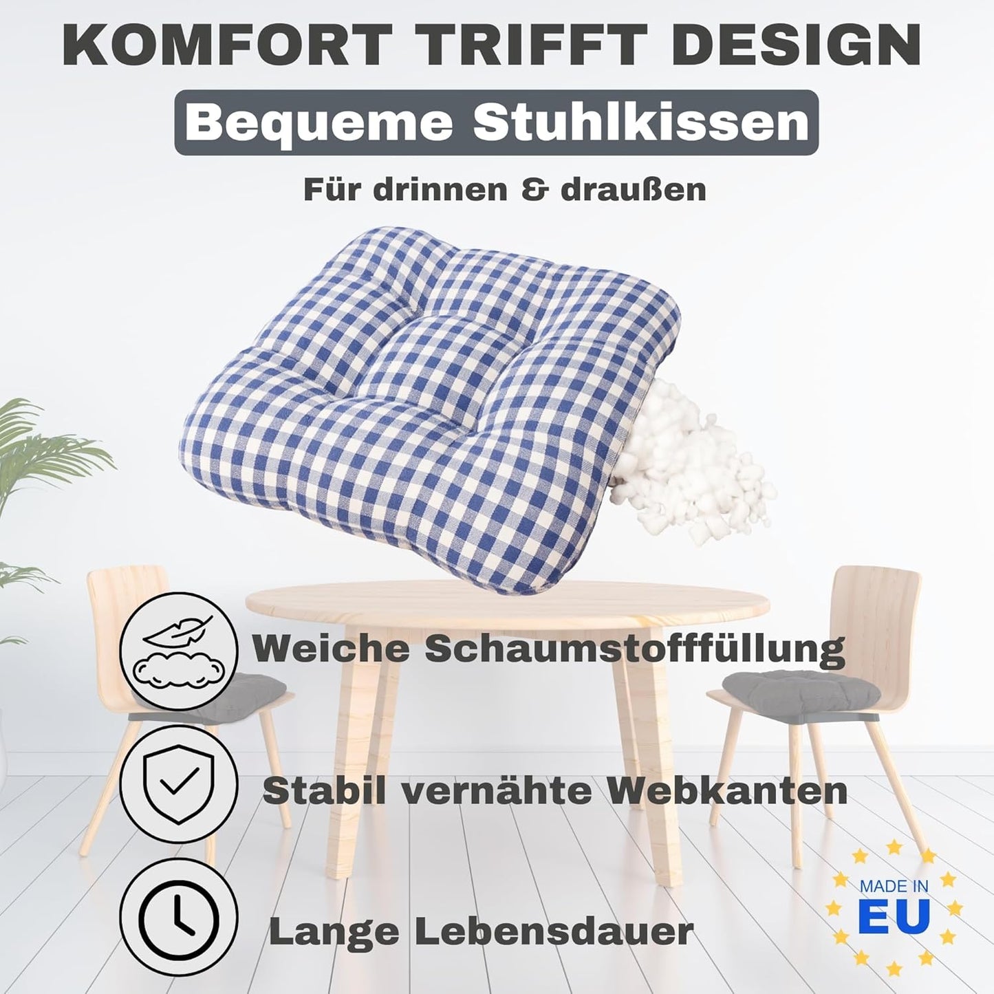 4er-Set Sitzkissen, Blau/Weiss 4er-Set