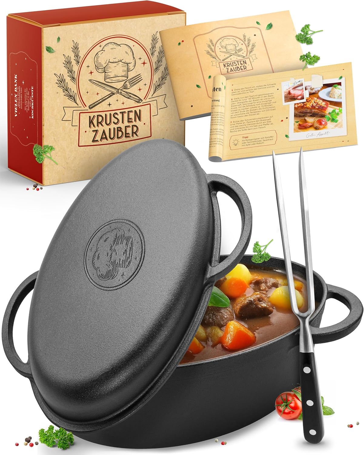 Gusseisen-Bräter mit Fleischgabel, 35cm+Fleischgabel