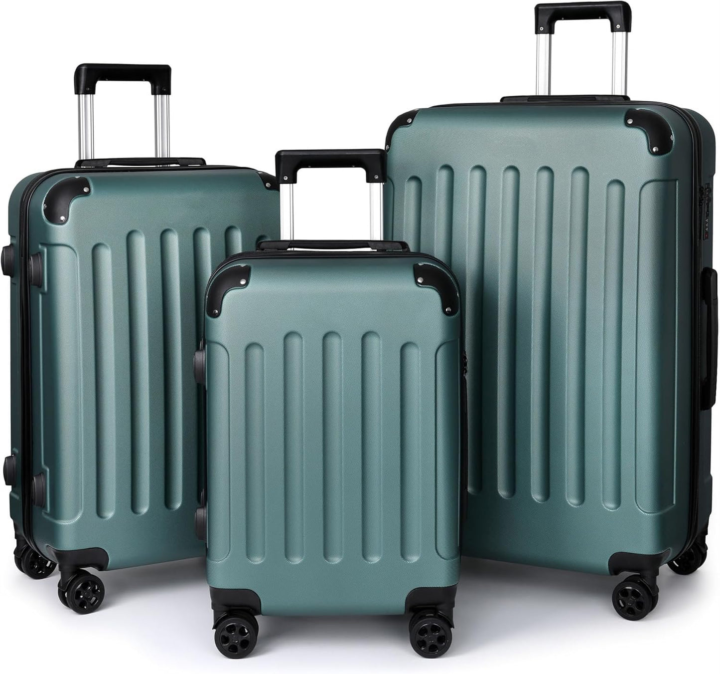 Hartschalenkoffer-Set mit Rollen (3-teilig), Helles Dunkelgrün Kofferset (20/24/28 Zoll)