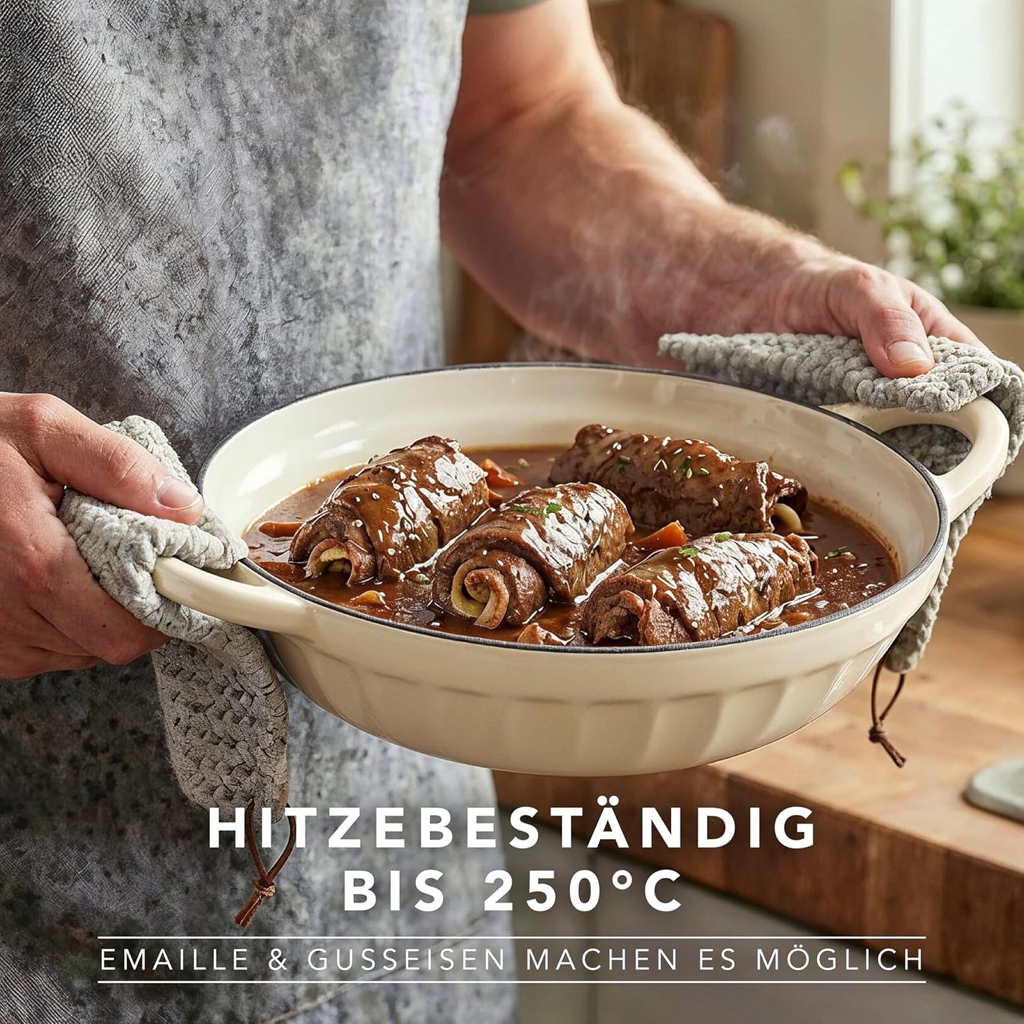 Schmorpfanne mit Deckel, Creme
