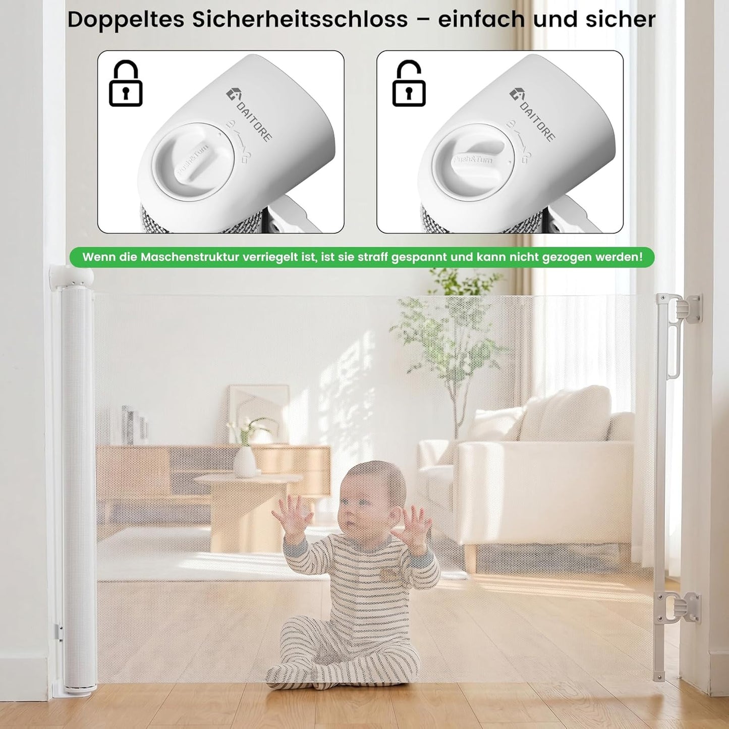 Ausziehbares Treppenschutzgitter 0-180 cm, Weiss 86CM * 180CM
