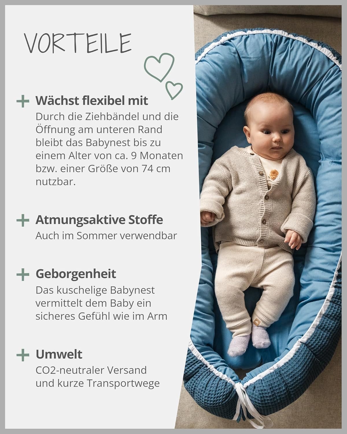 Babynest für Neugeborene, Blau Babynest