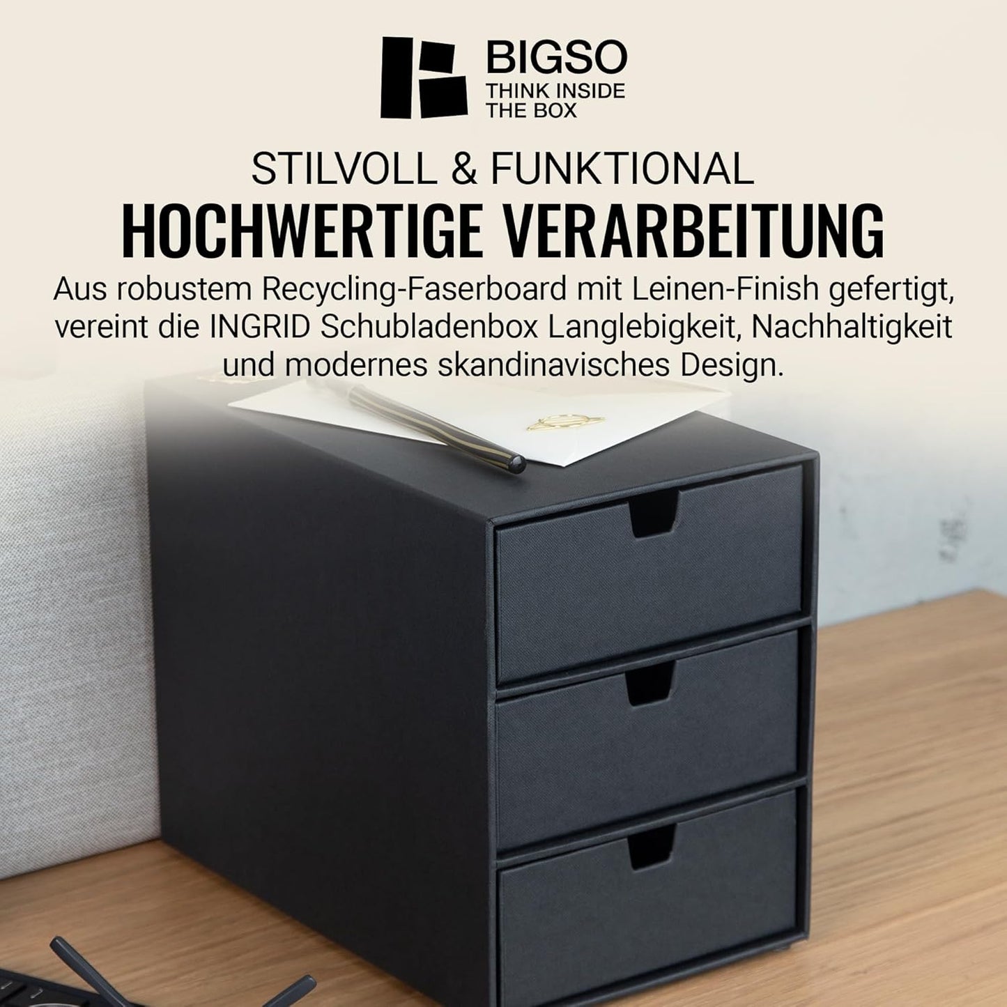 Schubladenbox Ingrid, Dunkelgrau Pappe