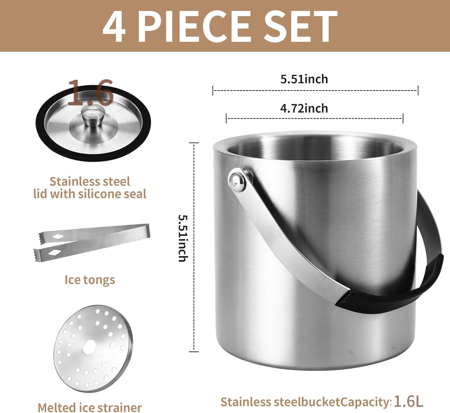 Eiswürfelbehälter mit Deckel & Sieb, 1.6L
