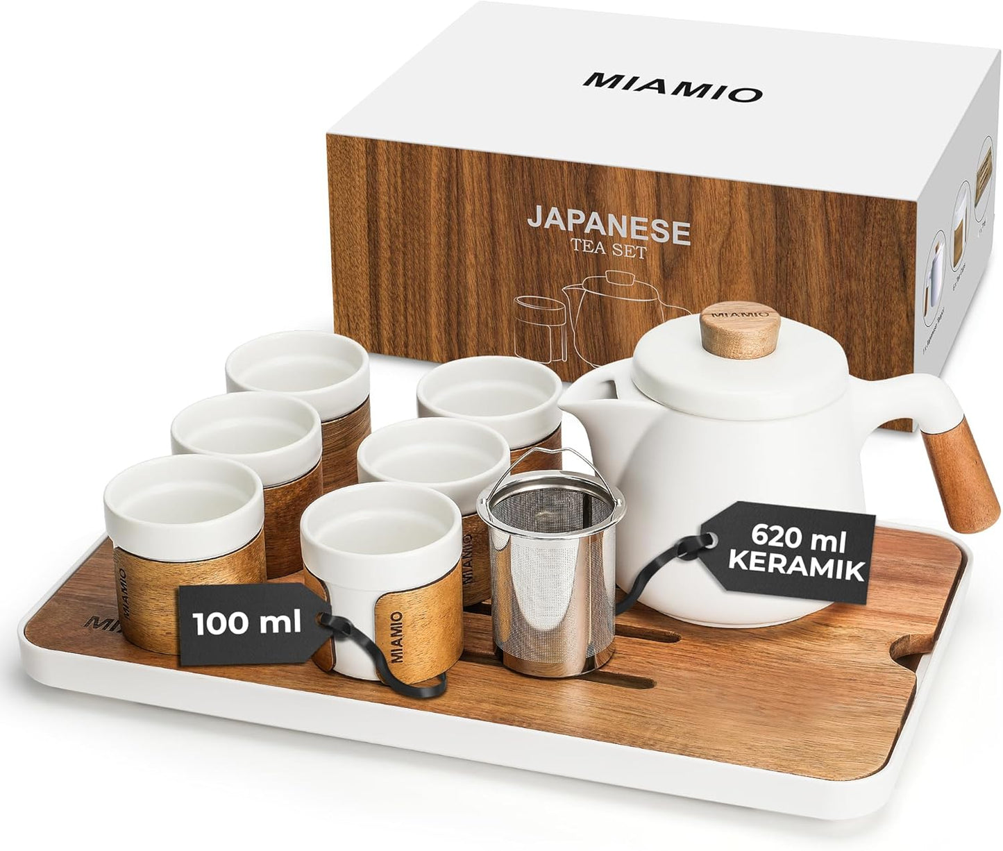 Japanisches Teekannen-Set mit Tassen und Teesieb, Weiß