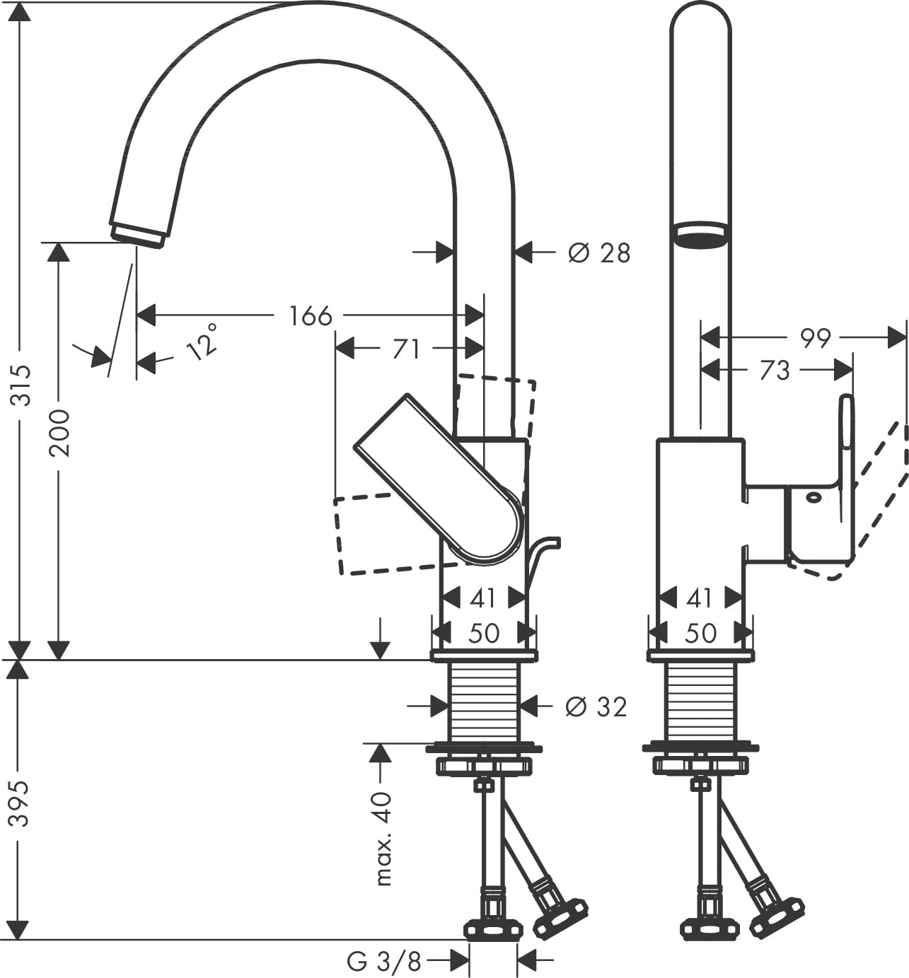Vernis Shape - Waschtischarmatur mit Ablaufgarnitur, Chrom Auslaufhöhe 210mm mit Zugstangen-Ablauf / Schwenkauslauf