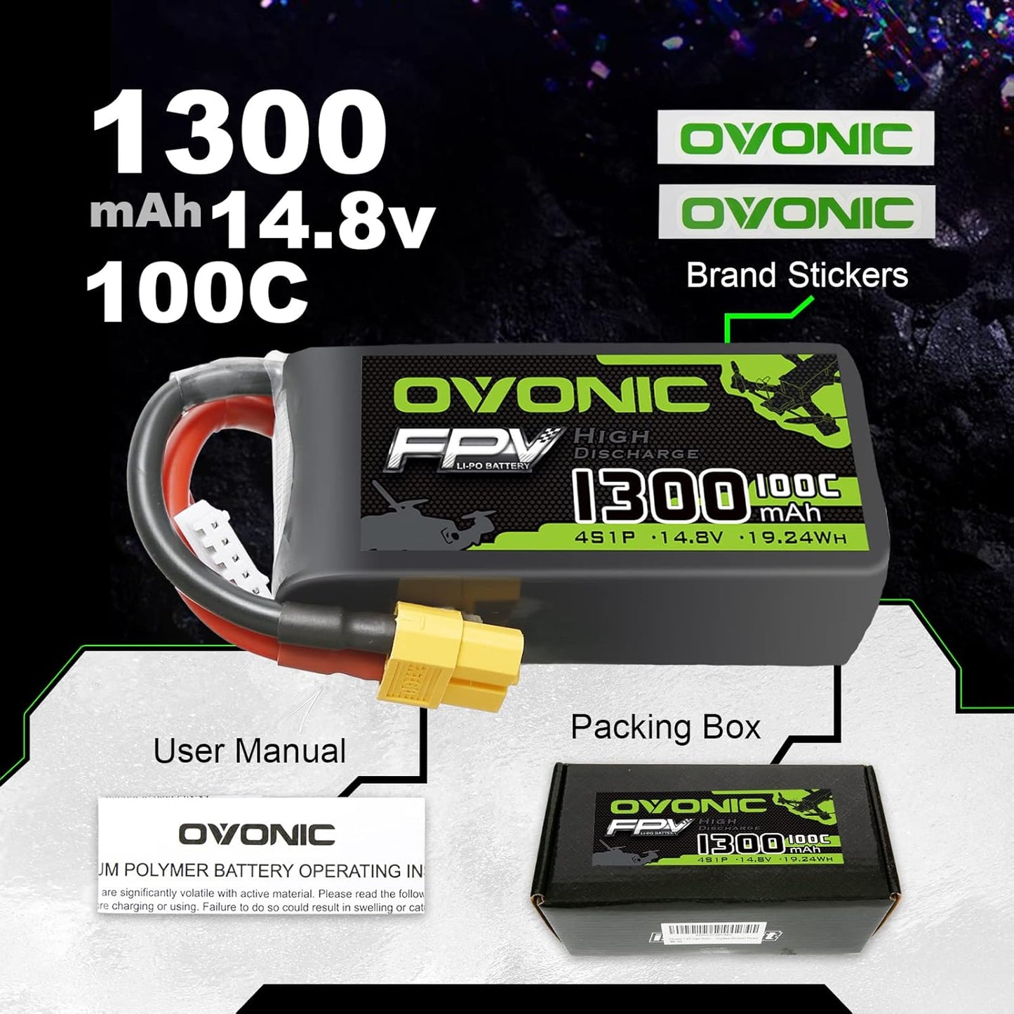 4S Lipo Akku 14.8V 1300mAh für FPV Drohnen, 1 pcs