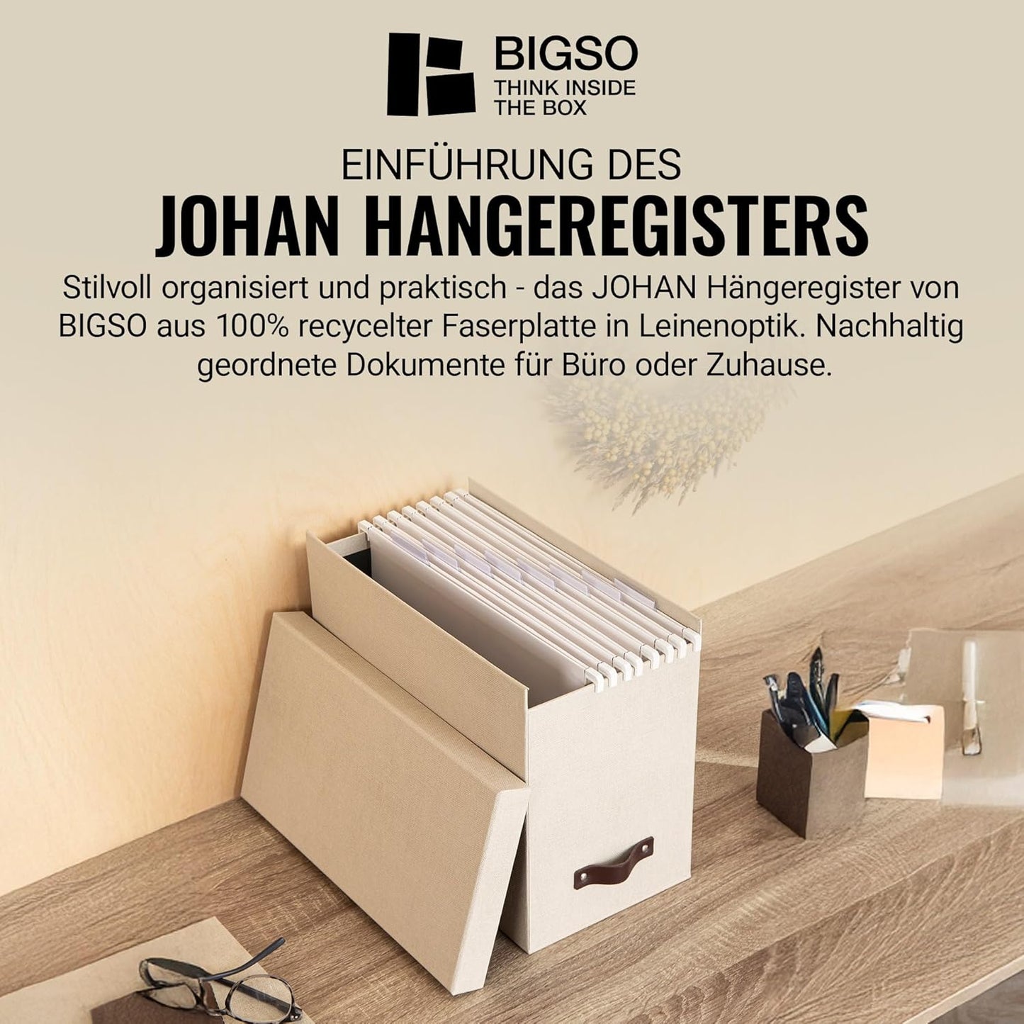 Hängeregisterbox Johan, Beige Leinenoptik