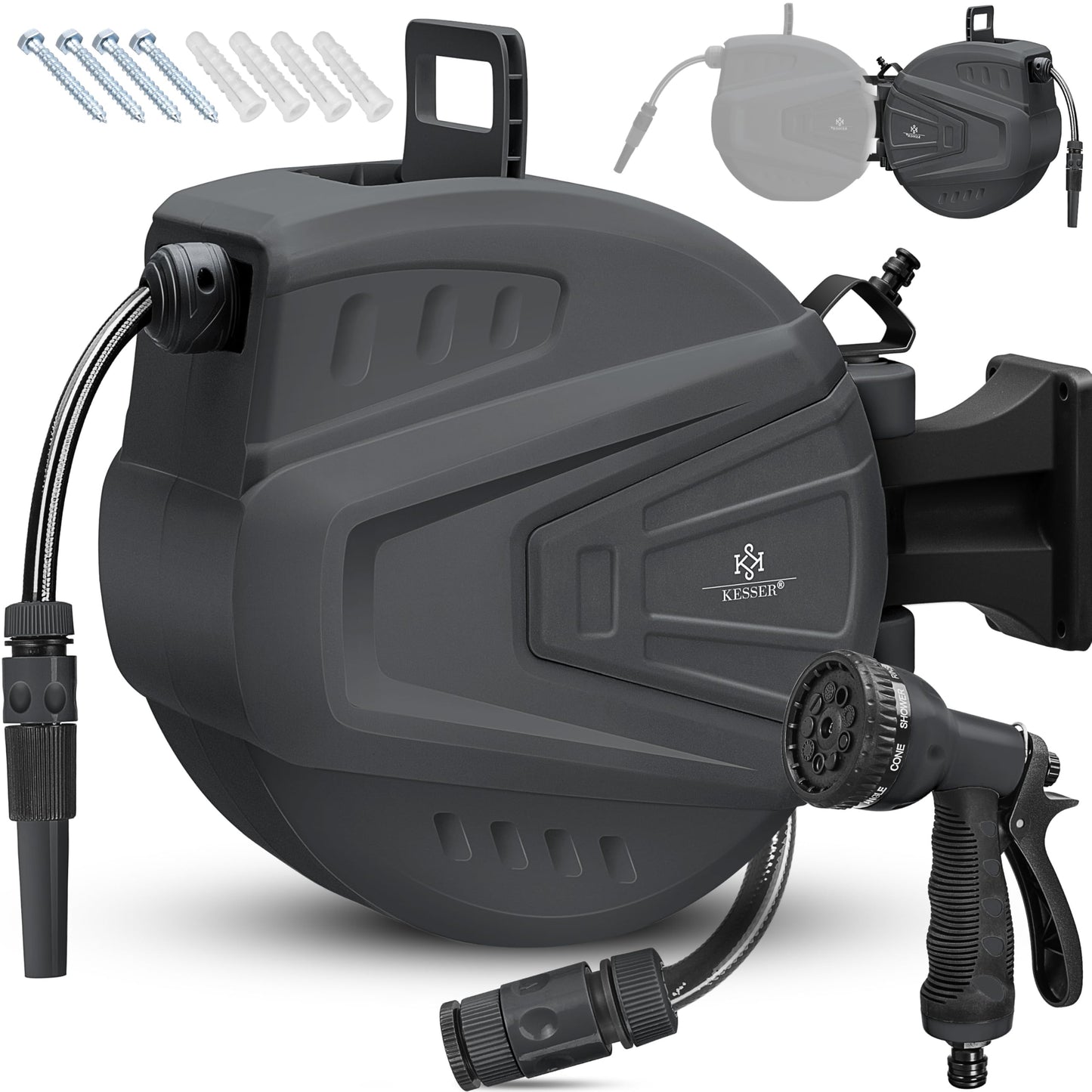 Schlauchtrommel mit Multi-Handbrause, 17 m, Anthrazit 15 m