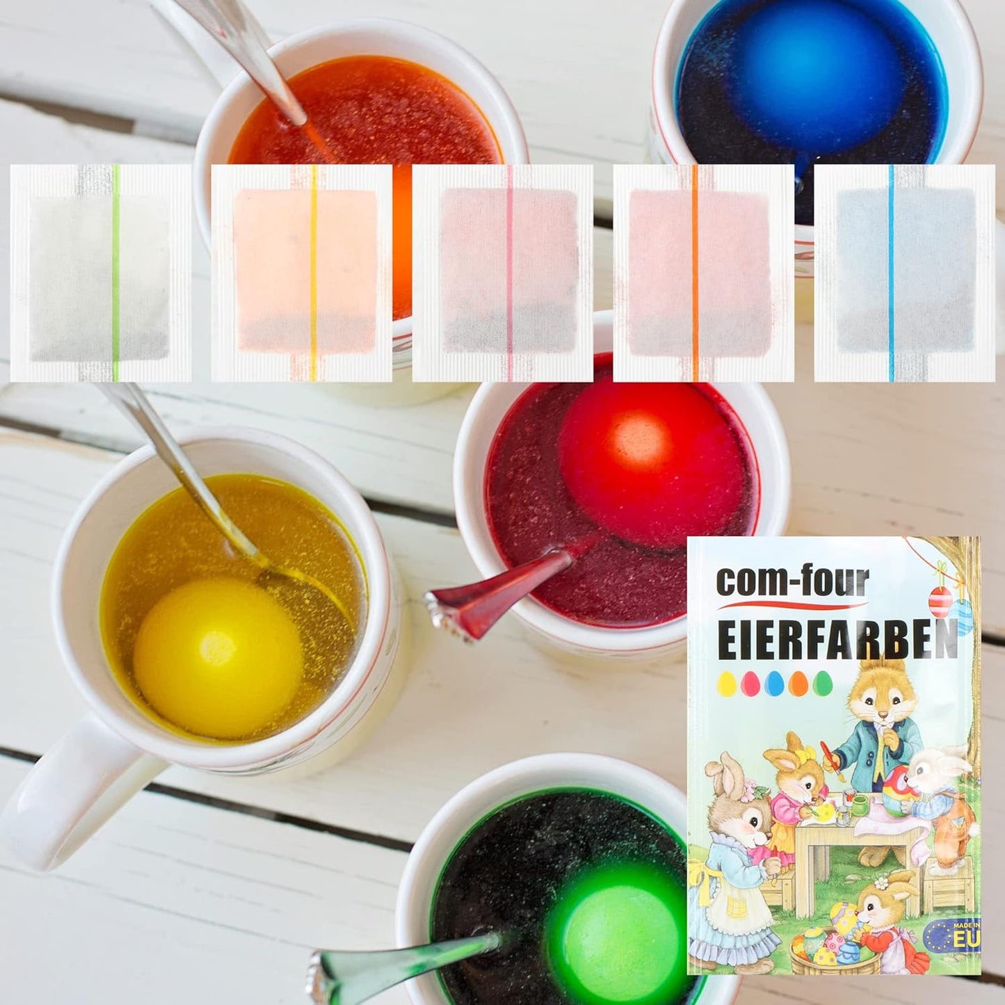 4-teiliges Osterkörbchen-Set mit mit Deko Gras und Eierfarben, Set 4 - Grün