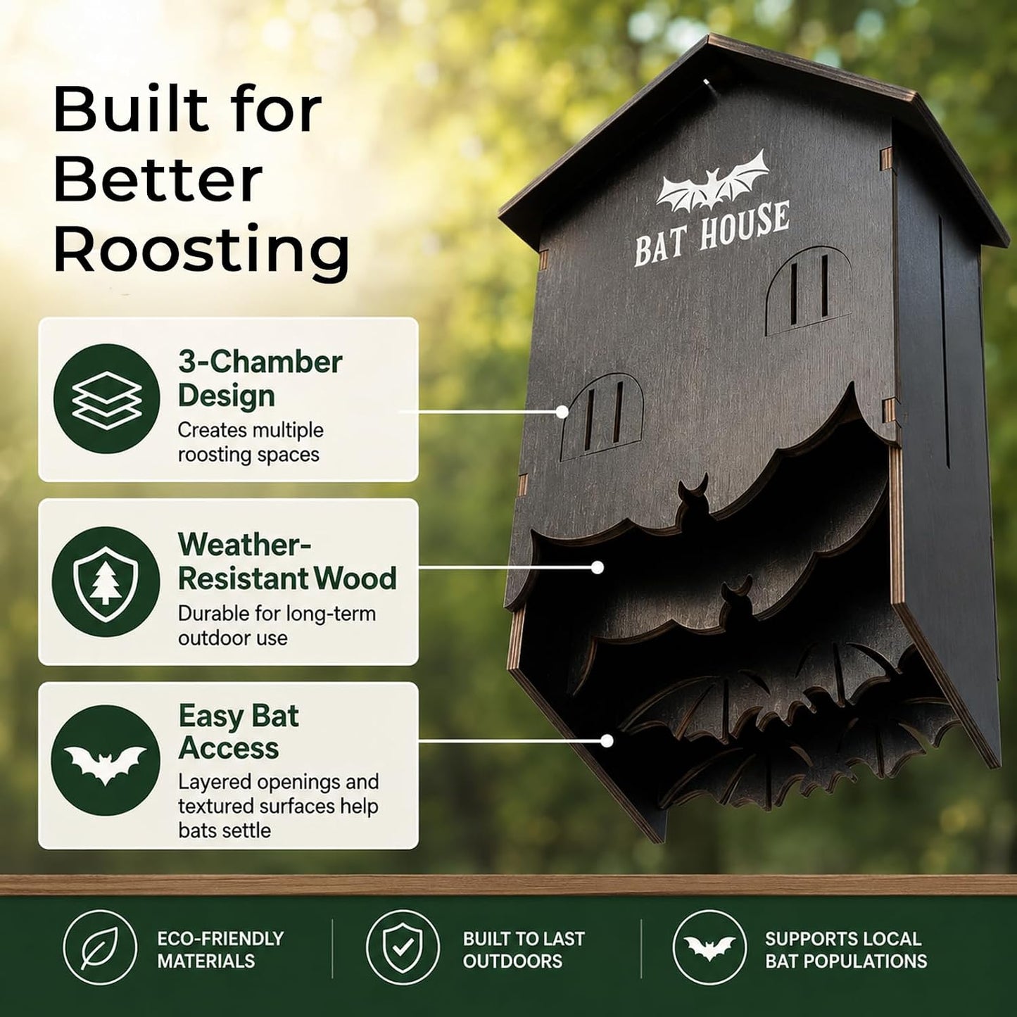 Wetterfester Fledermauskasten mit 3-Kammer-System