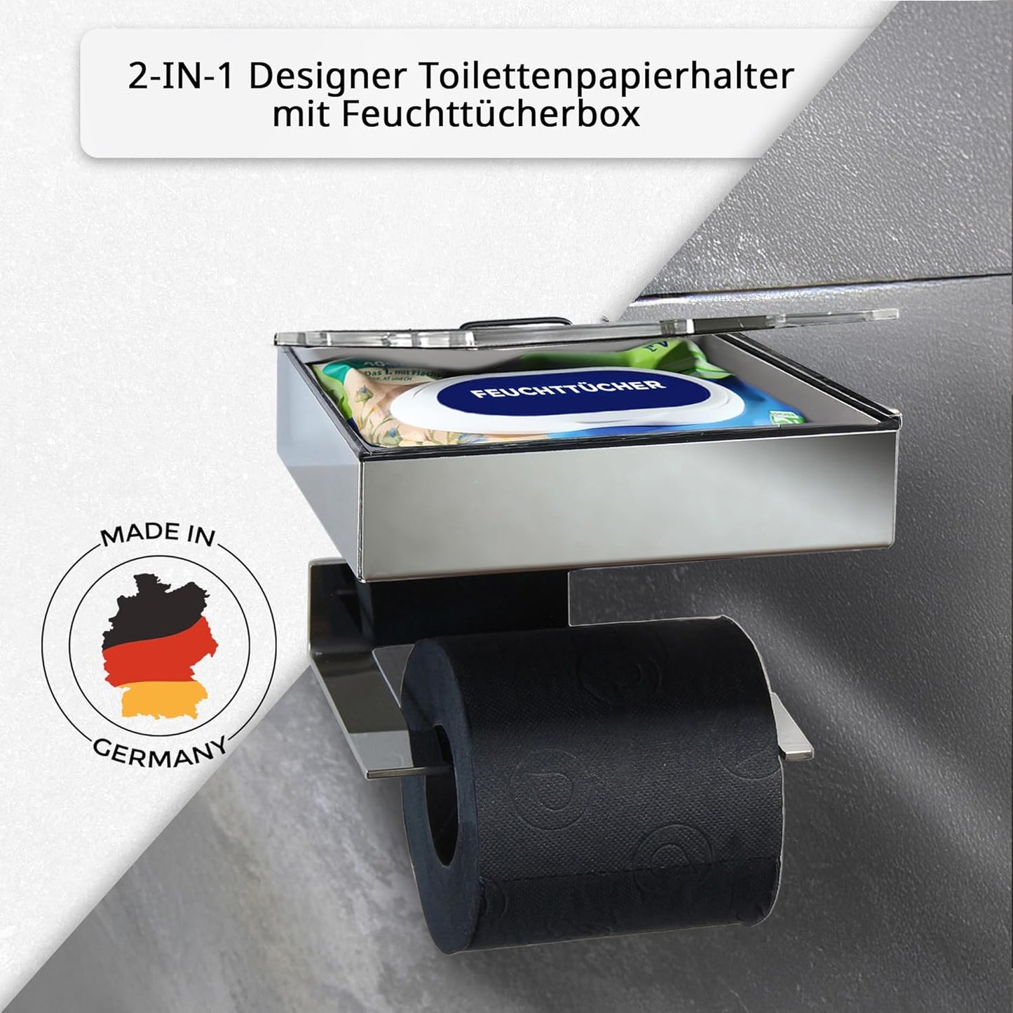 Toilettenpapierhalter mit Feuchttücherbox, Gehäuse Poliert Abdeckung Edelstahl Befüllbar Von Rechts