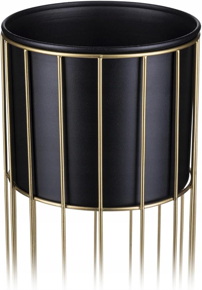 Metall-Blumenständer mit rundem Blumentopf, 42 cm Gold - Schwarz