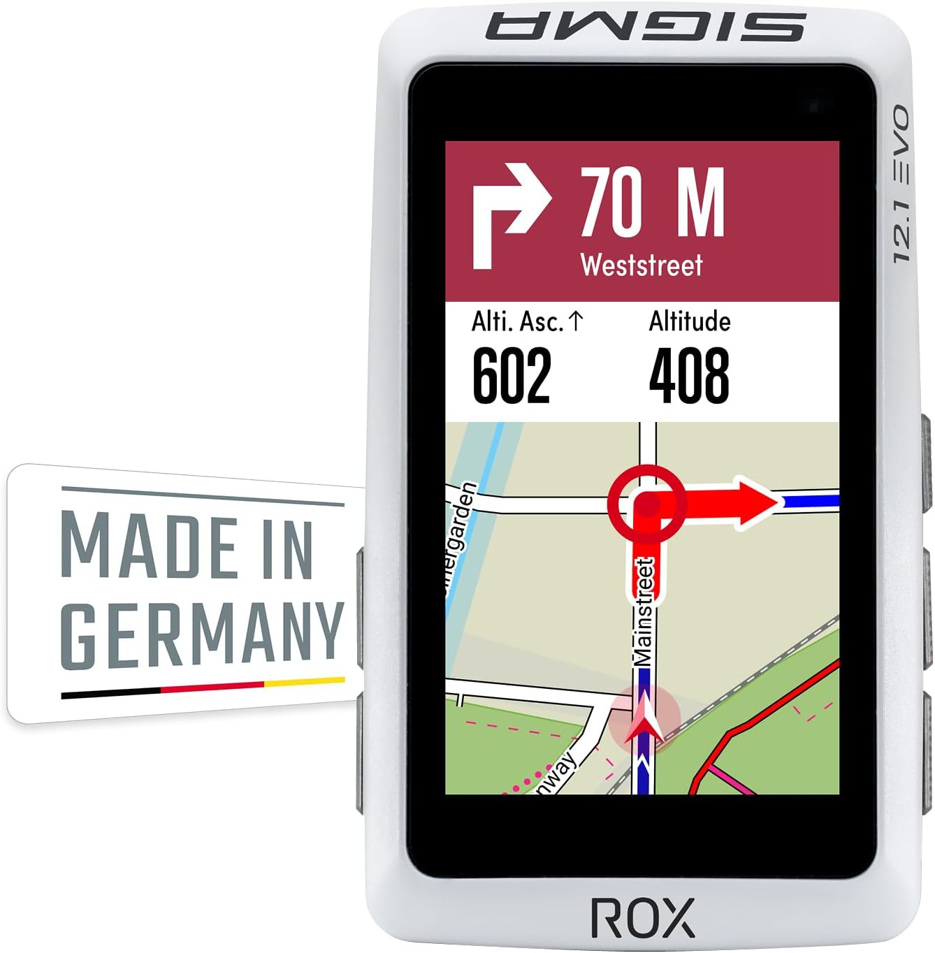 ROX 12.1 Evo Fahrradcomputer GPS mit 150 Funktionen & Navi, Weiss, Basic Set