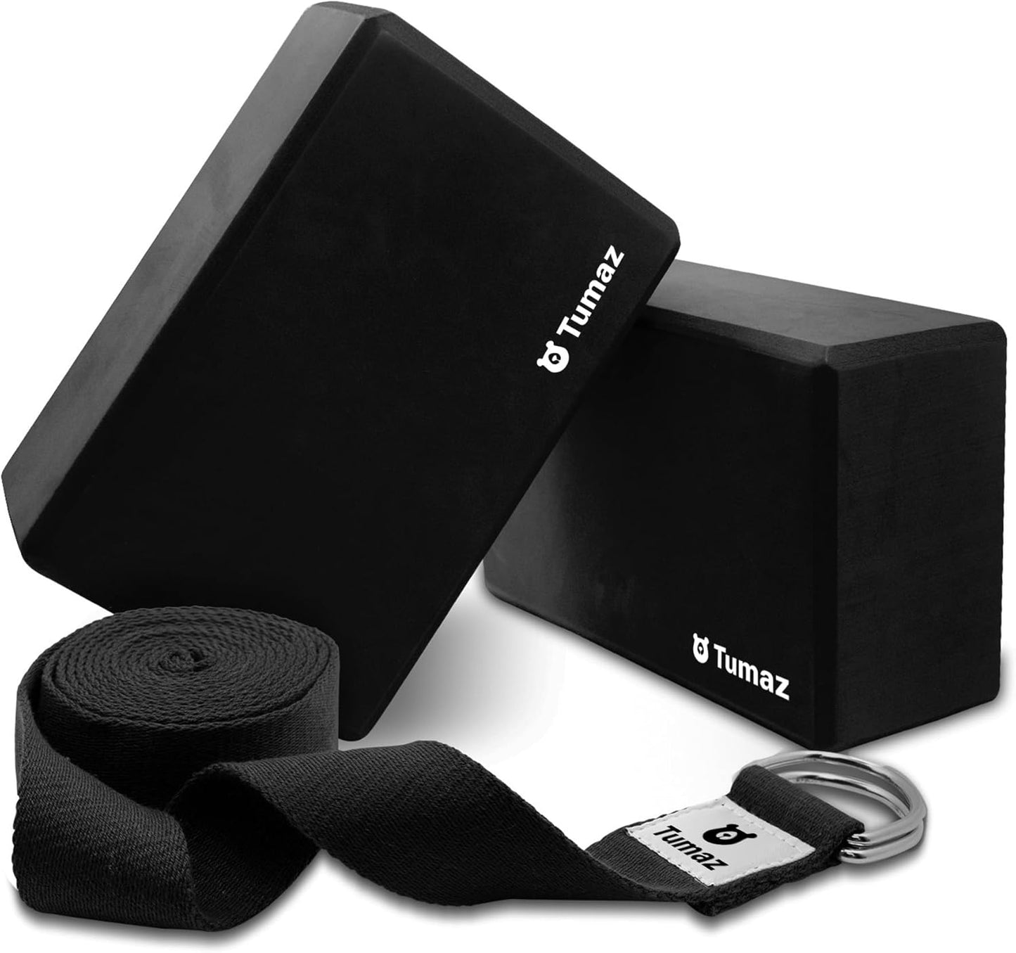 2er-Set Yoga Block mit Yoga-Gurt, 06. Schwarz