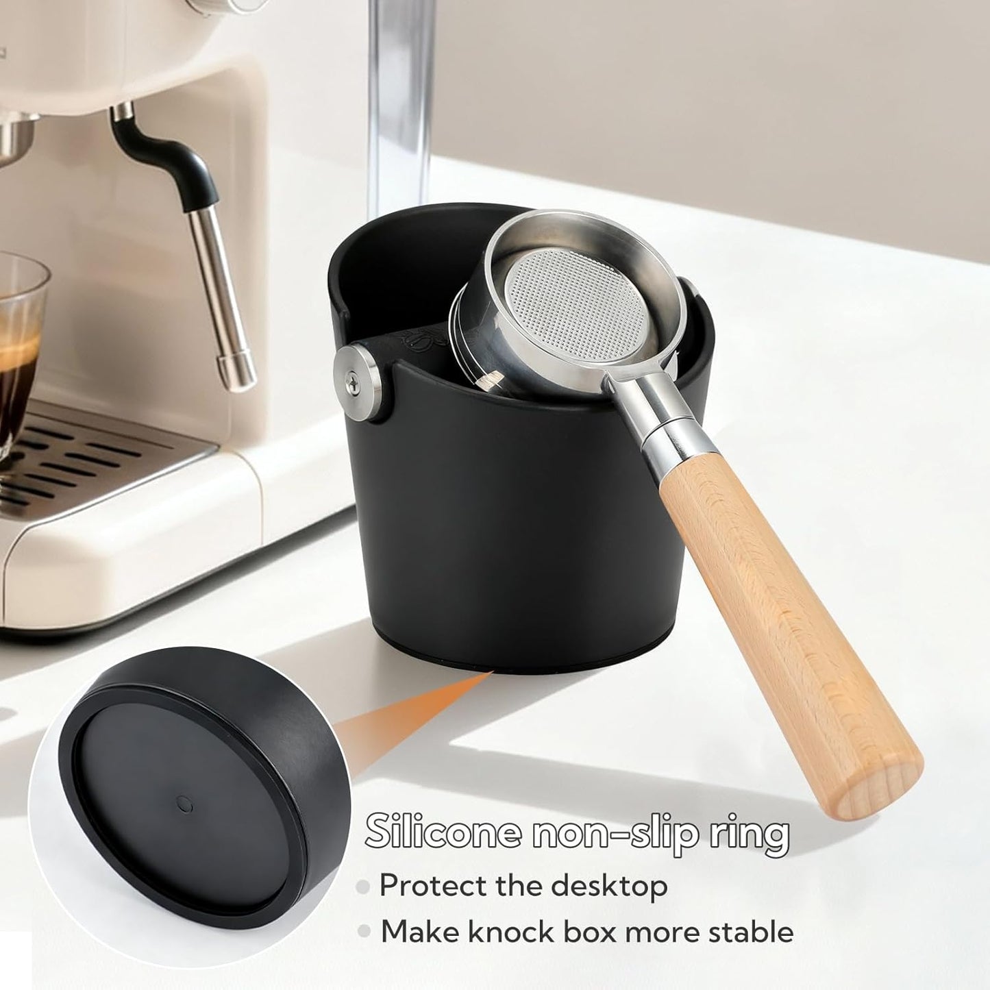Espresso Knock Box mit Bürste und Rutschschutz