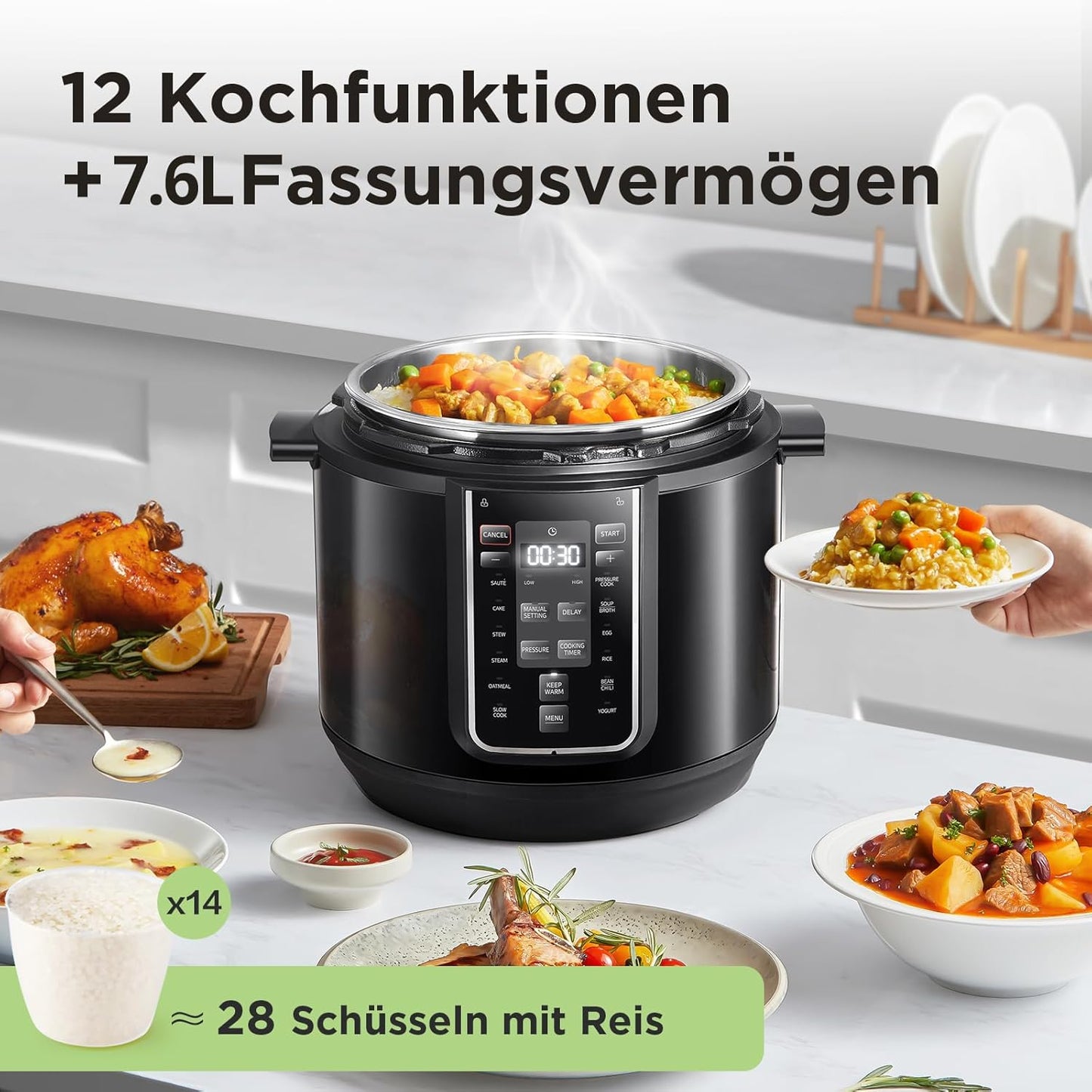 9-in-1 Multikocher, 7.6 Liter Schwarz