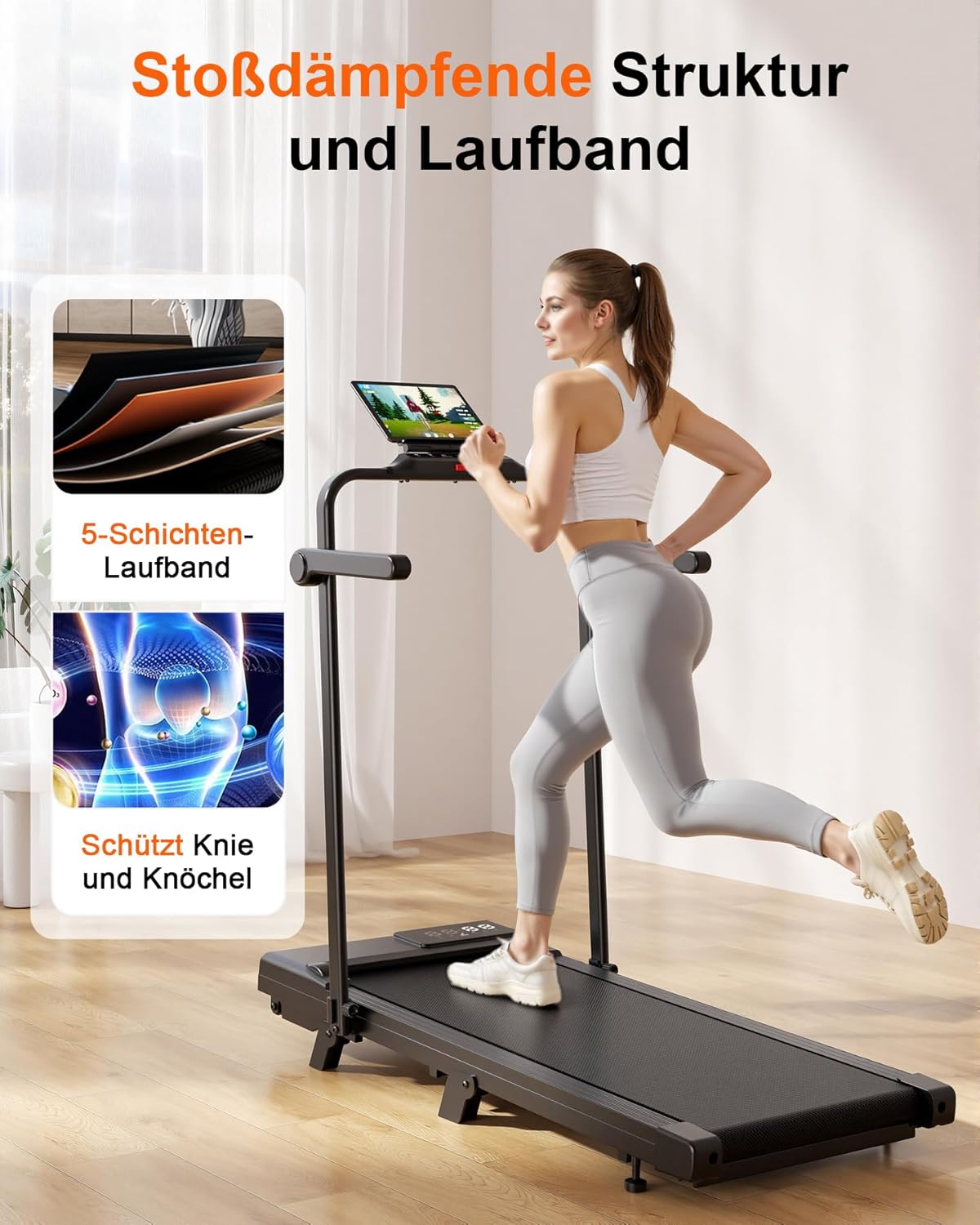 Walking Pad mit Steigung und App-Steuerung, 90cm Mit Steigung 9% Schwarz