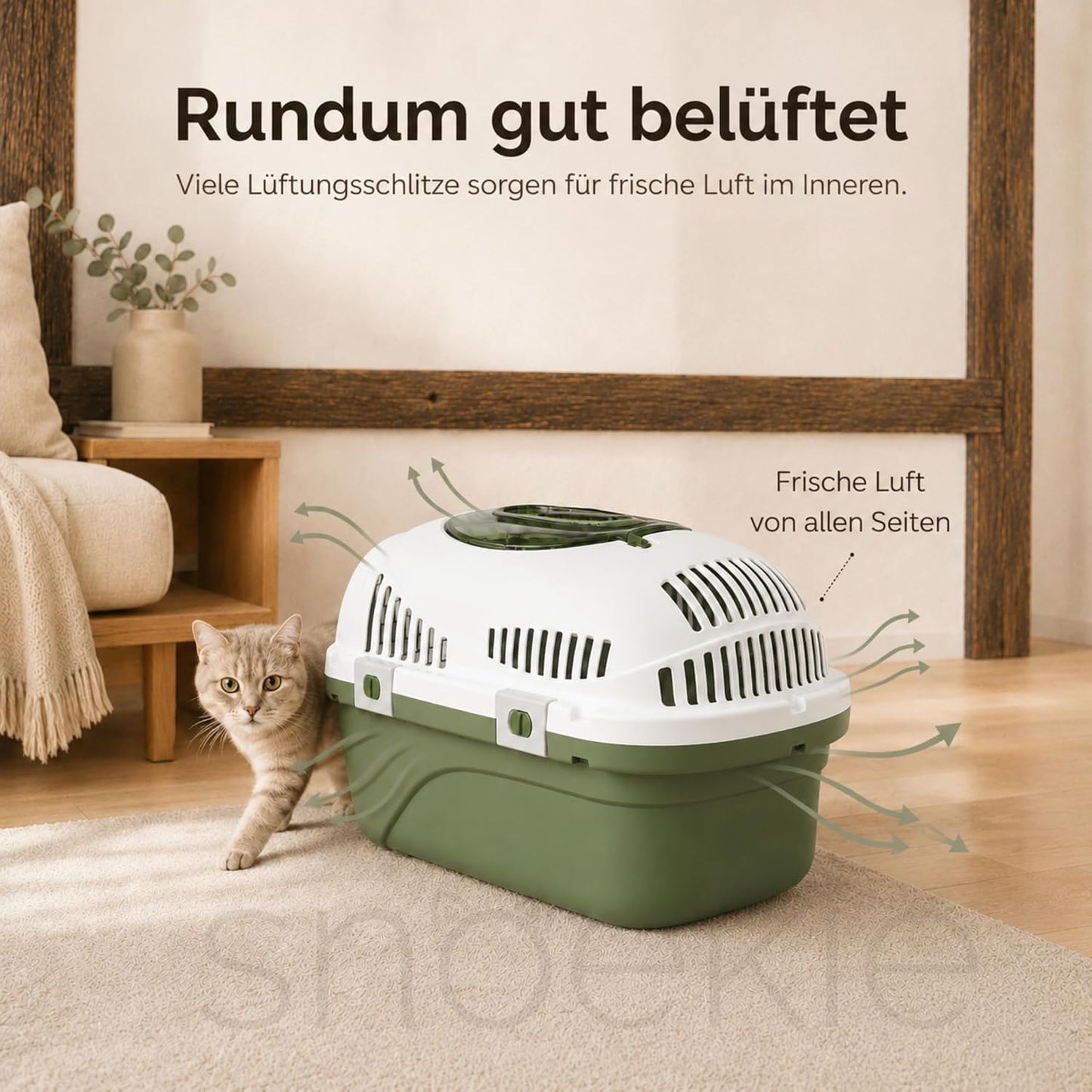 Transportbox für Katzen mit zwei Öffnungen, grün