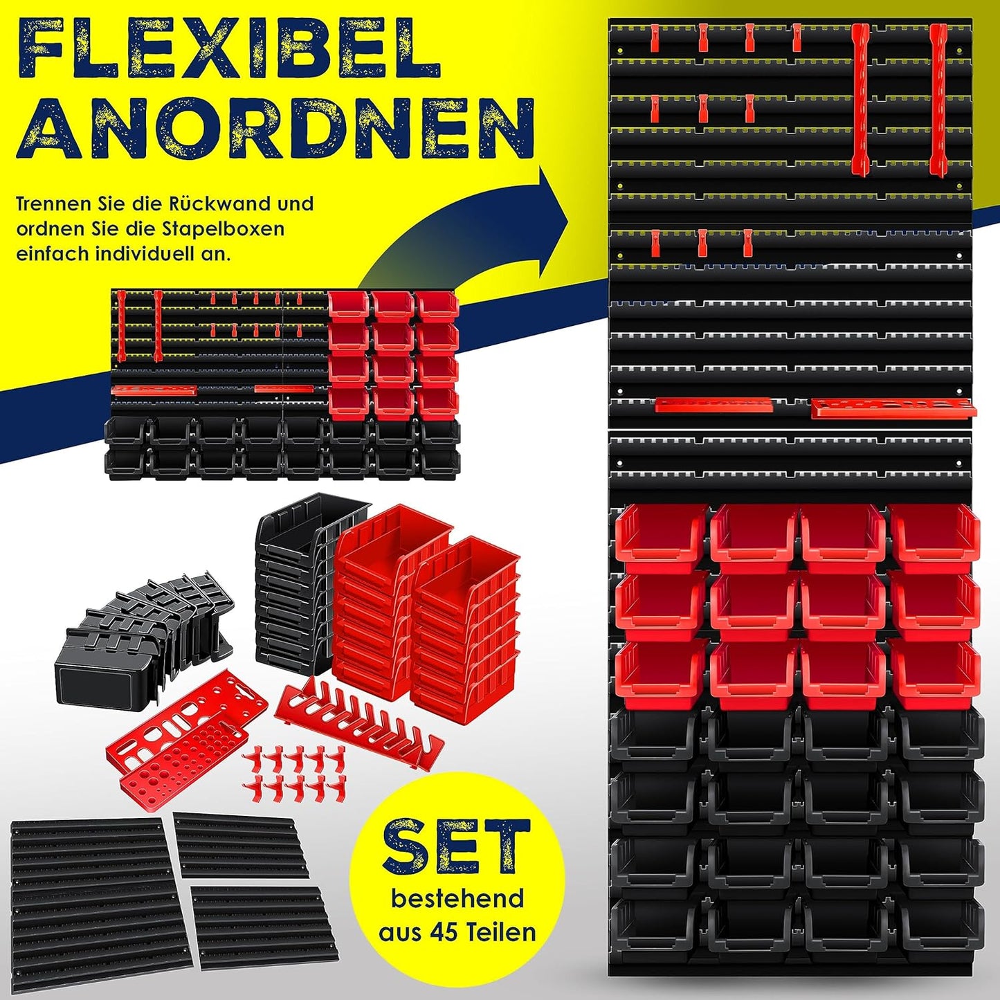Wandregal-Set, Stapelboxen+werkzeughalter