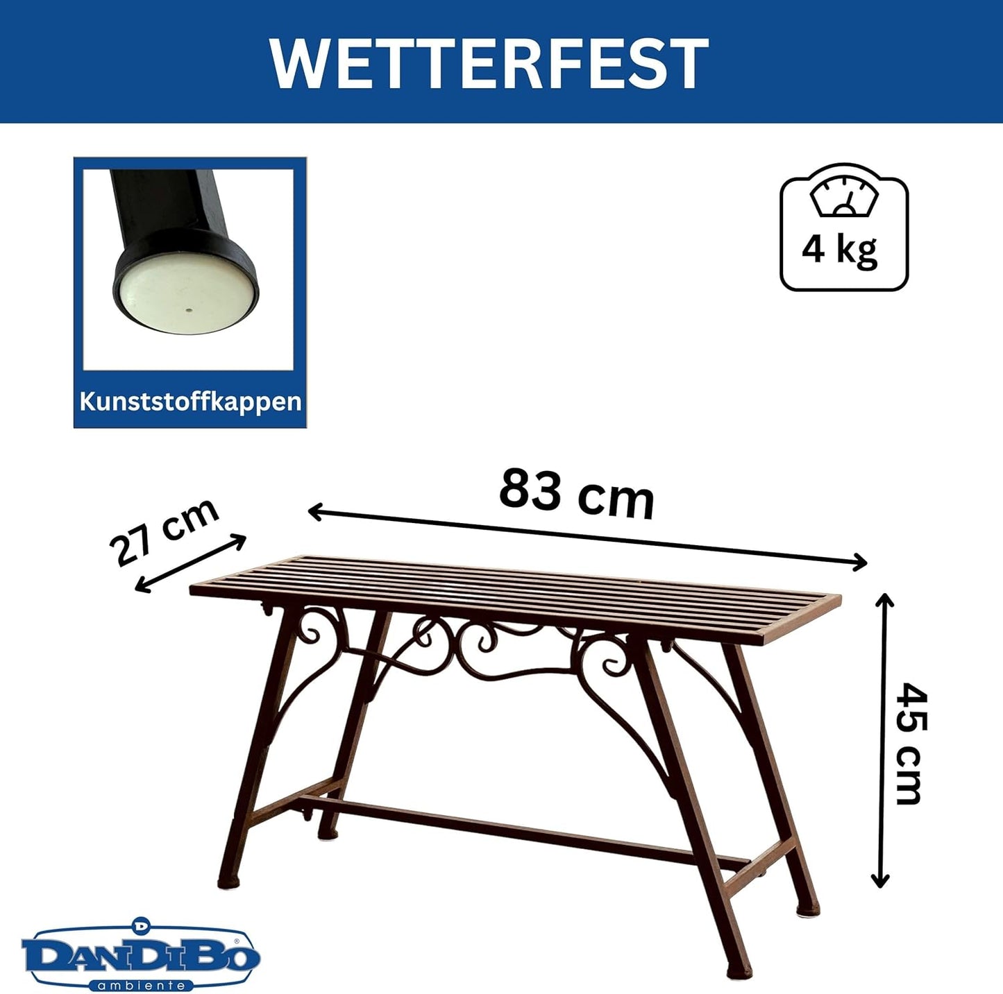 Wetterfeste Antik-Design Gartenbank Cucciu S, 83 cm x 27 cm x 45 cm