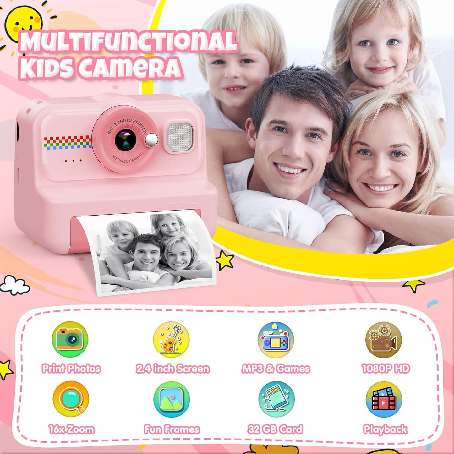 Kinderkamera Sofortbildkamera, Rosa