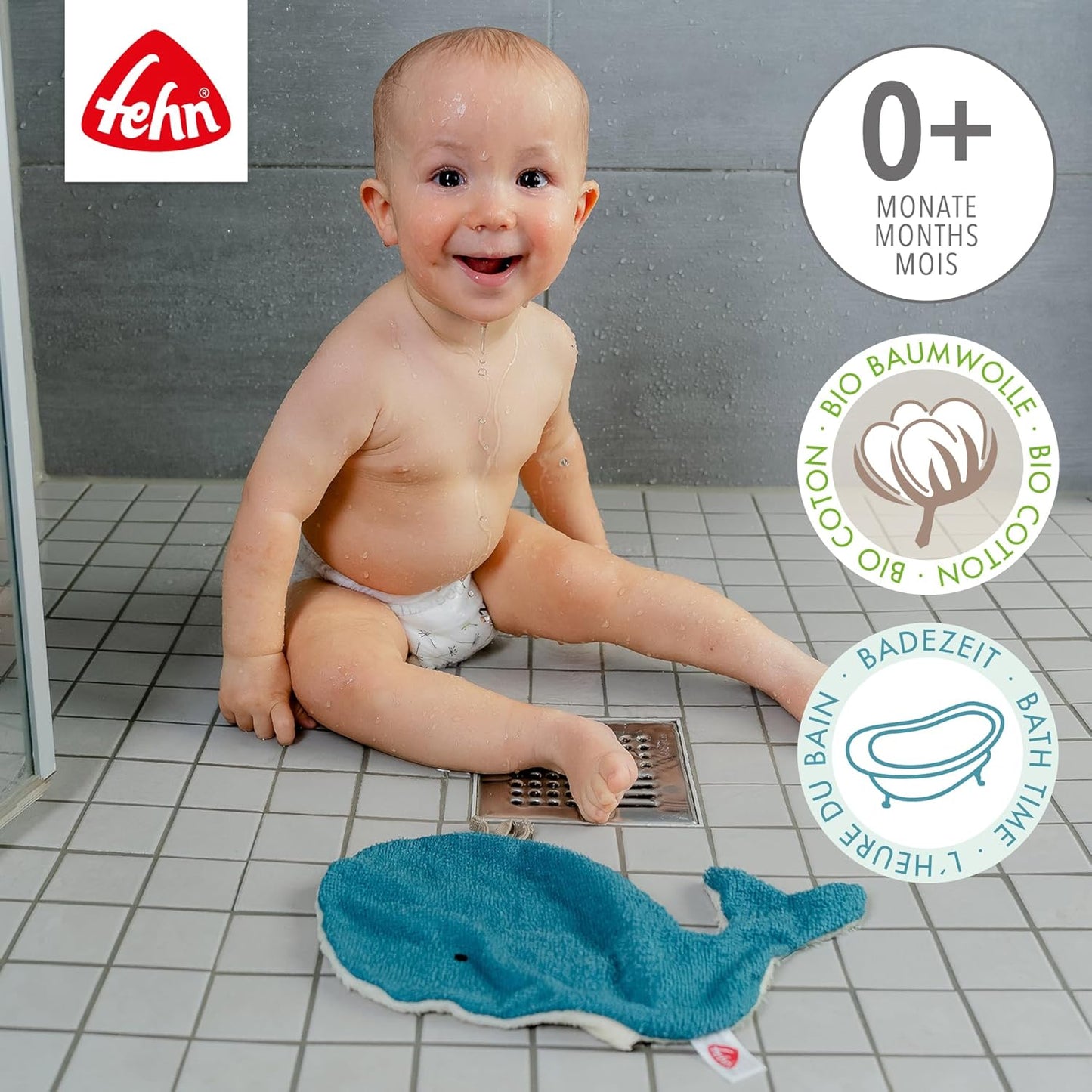 Baby-Badetuch & Waschhandschuh-Set Wal, Bade-Set Wal NATUR
