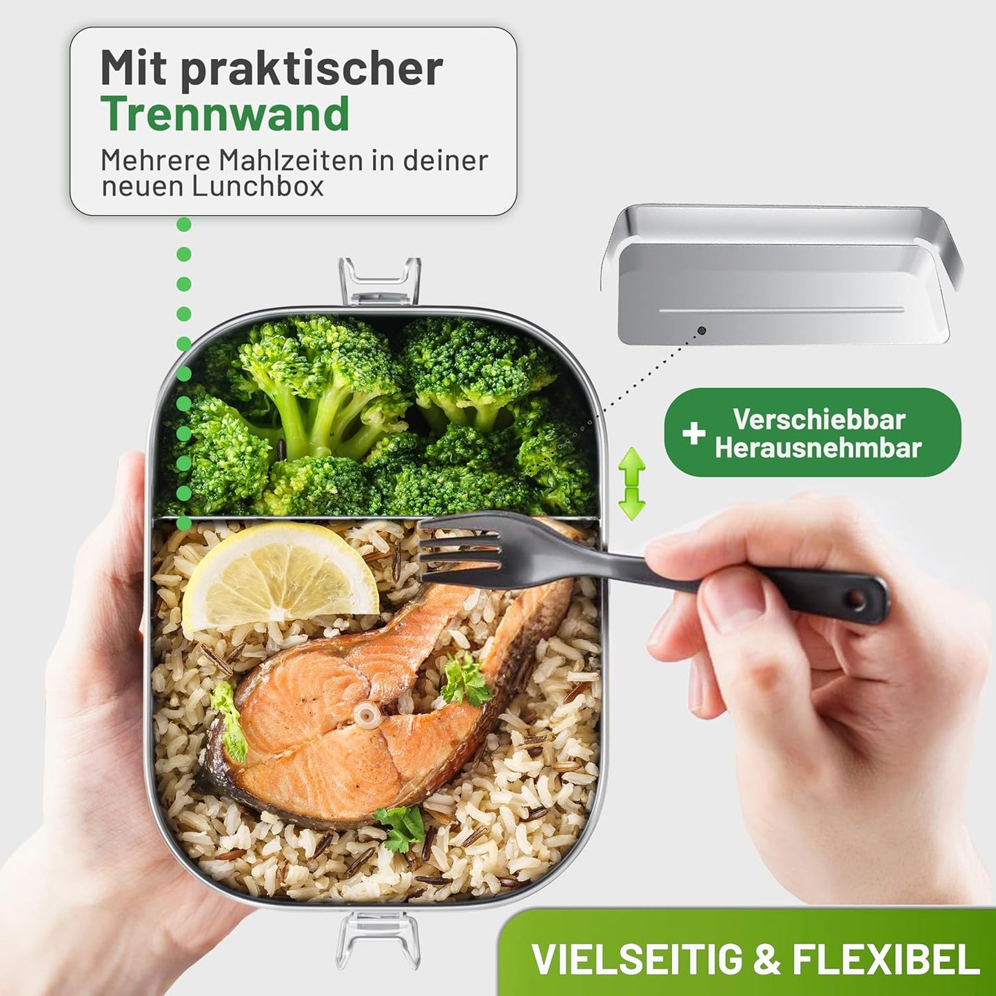 Brotdose Edelstahl mit Trennfächern (1400 ml), 1400 ml